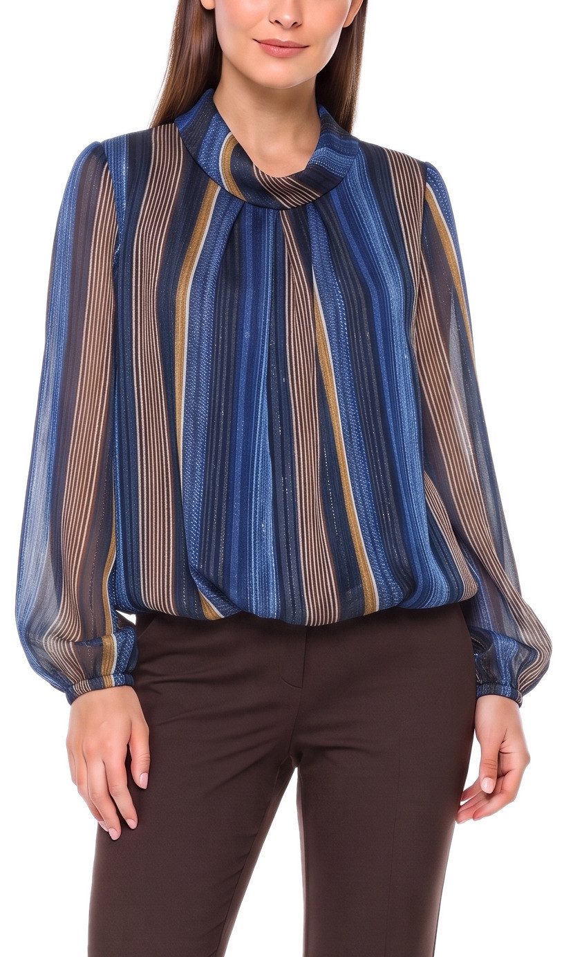 dy_mode Chiffonbluse Damen Bluse Chiffon Langarmbluse mit Glanzfäden Schlupfbluse Leichte Übergangsqualität, vertikalen Streifen-Design