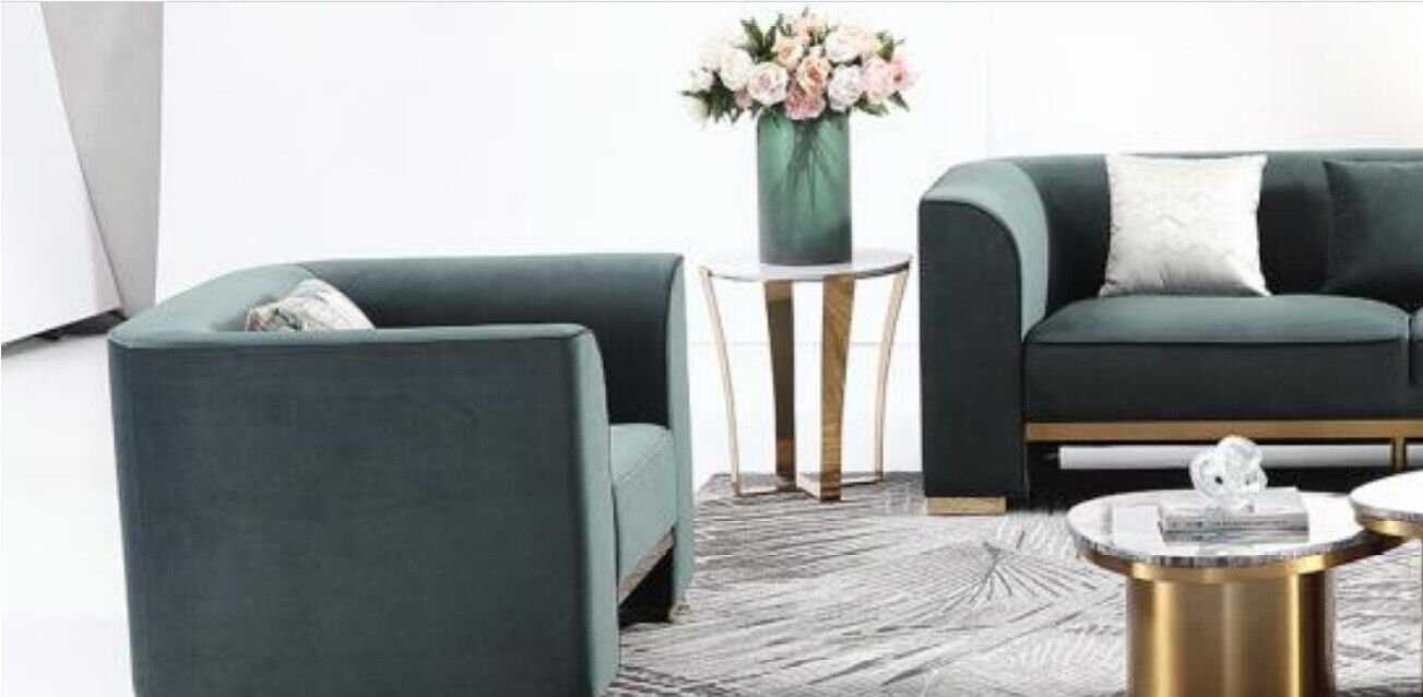 JVmoebel Sofa Luxus Grüne Sofagarnitur Made in Neu, Europe Edelstahl mit Sitzer 3+2+1 Design