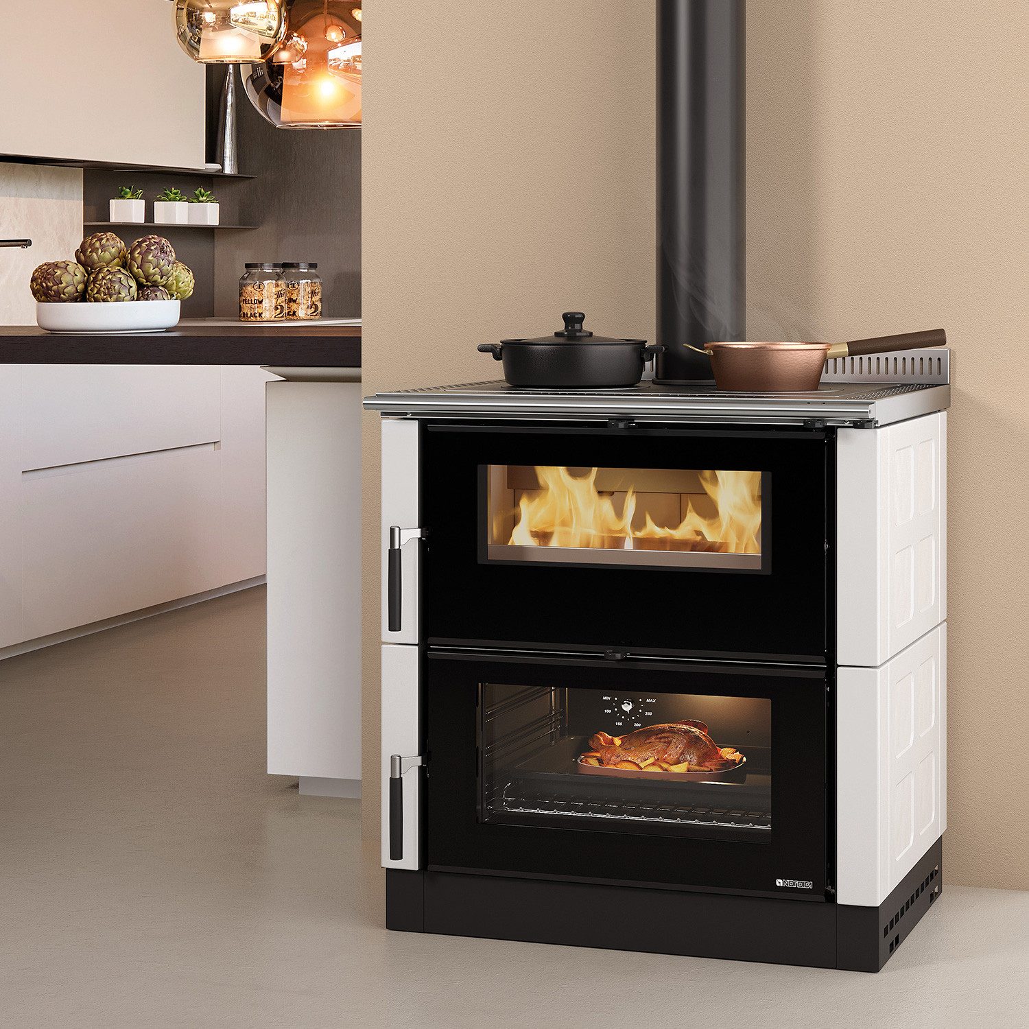 La Nordica Kaminofen La Nordica Verona XXL Majolica Küchenofen Weiß Infinity, 7 kW, Küchenofen