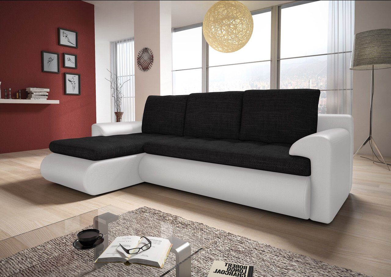 Sofnet Ecksofa Santi, mit Schlaffunktion und Bettkasten, L-Form Couch, Schlafsofa mit Wellenfeder, Bettsofa