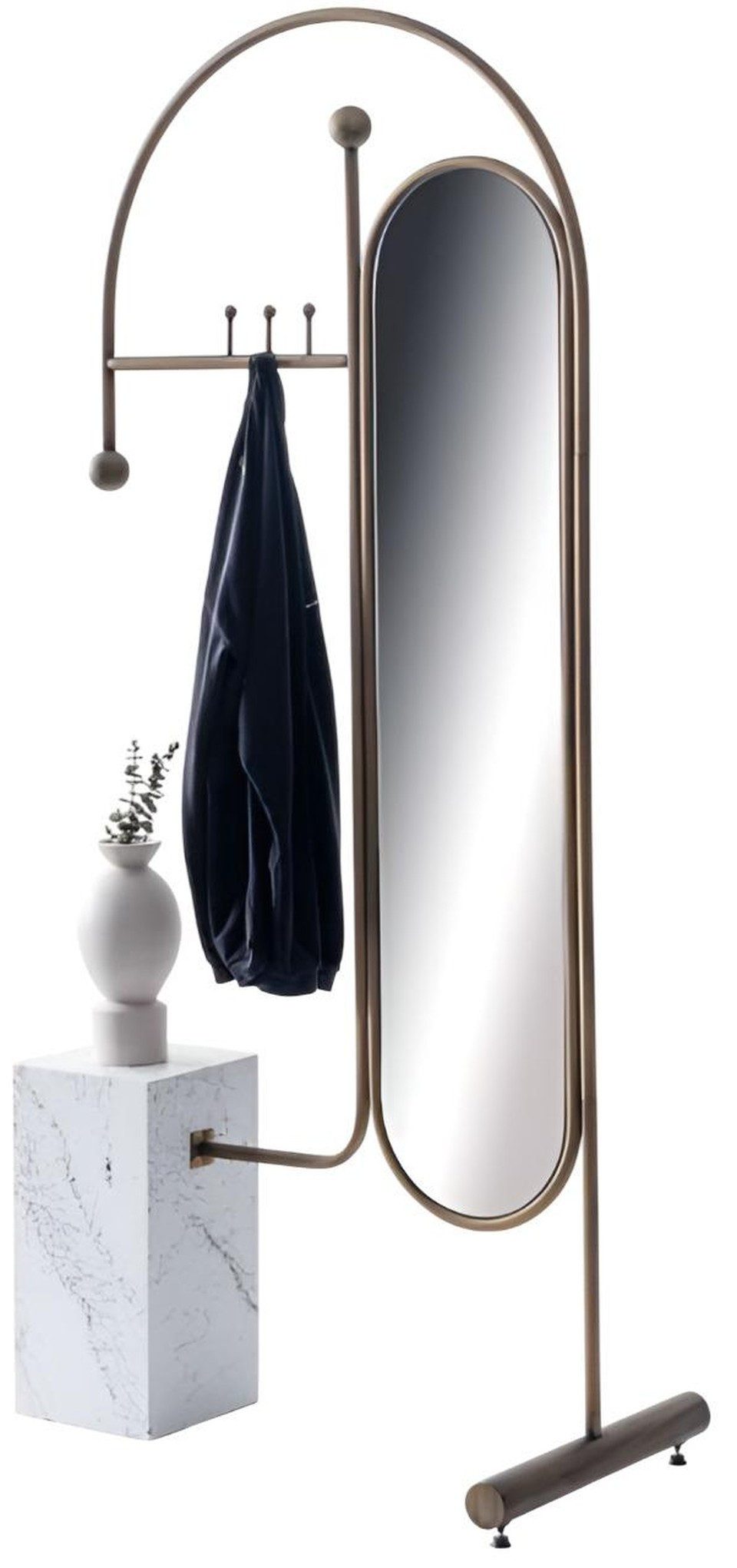 Xlmoebel Garderobe Designer Garderobenständer aus Marmor und Metall in Beige (Garderobenständer, Marmor & Metall, mit Spiegel), Made in Europa