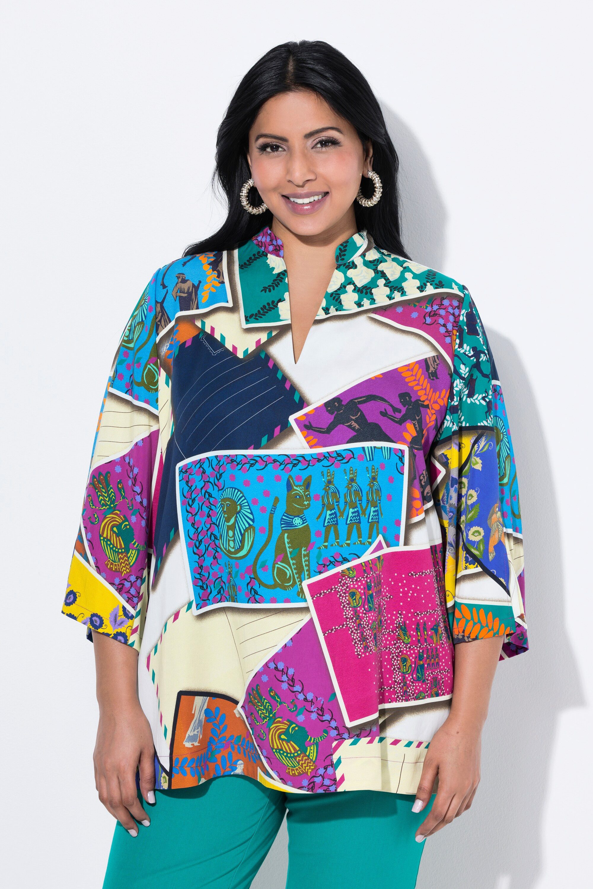 Ulla Popken Druckbluse Lyocell-Tunika A-Linie Stehkragen 3/4-Arm