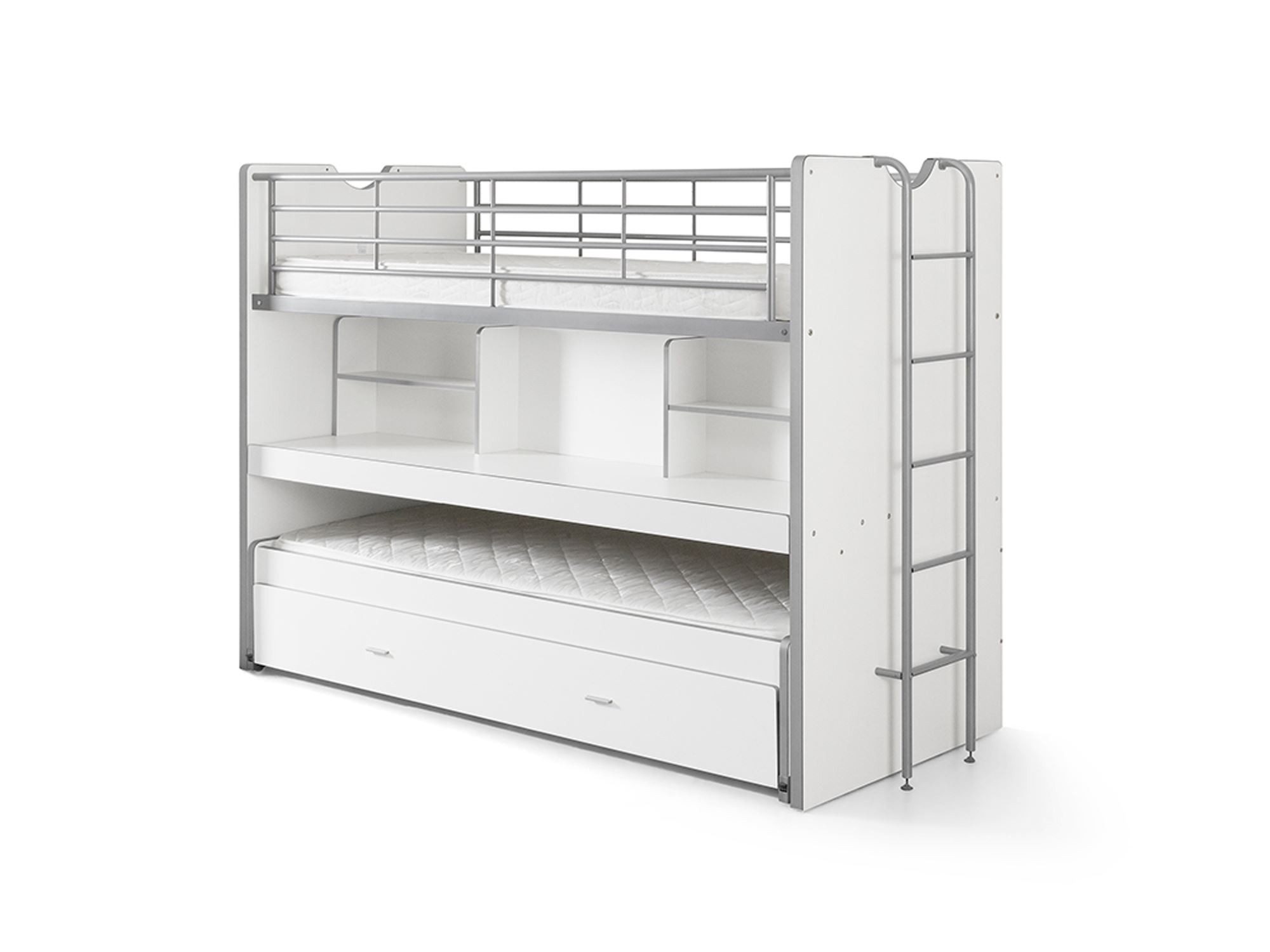 58 aufm Kessel Bettgestell Hochbett Kalinda 222x102x161 Kinderbett Holzwerkstoff Weiß (inkl. Versand, Lieferung bis Verwendungsstelle), Spielbett Liegefläche 2x90x200 Bettschublade ausziehbare Arbeitsplatte