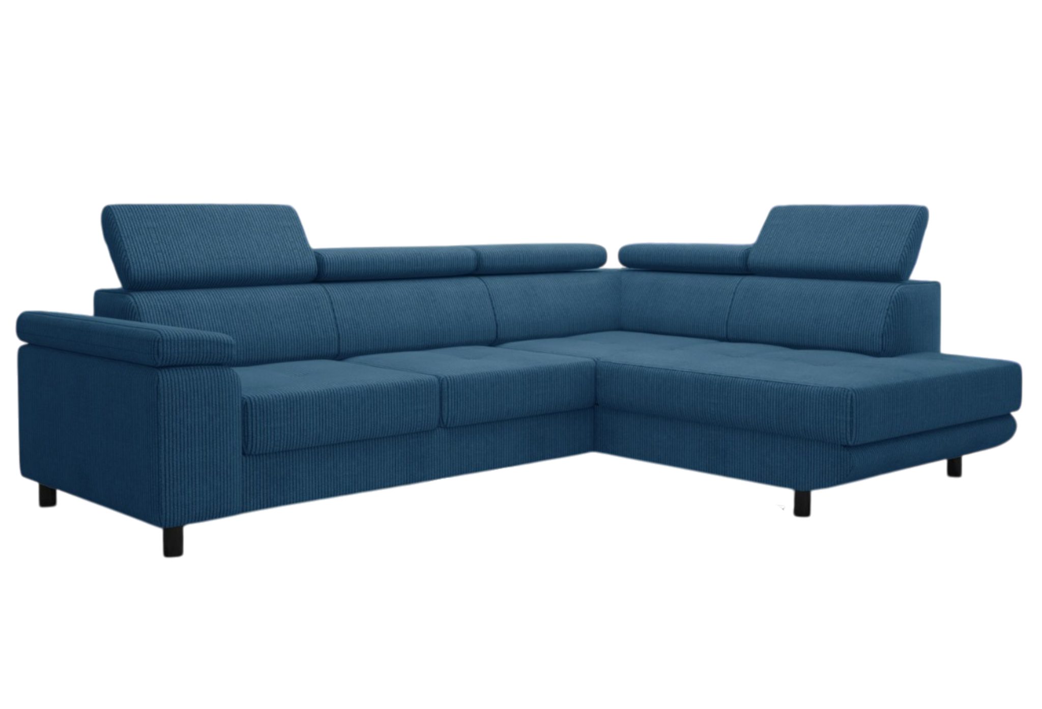 thematys Ecksofa LUNA L mit Schlaffunktion & Bettkasten – aus Velours oder Cord Stoff, mit 5 verstellbaren Kopfstützen, – L-Form 250×183 cm – Schlafsofa mit Auszug