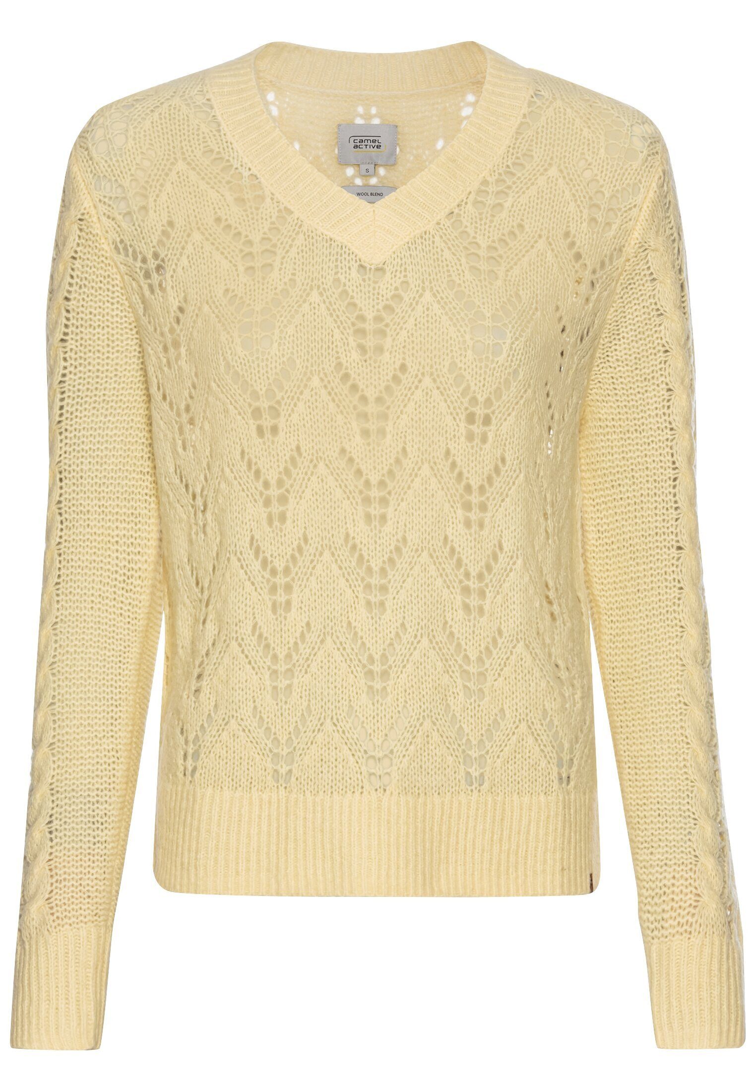 camel active Strickpullover mit V-Ausschnitt Langarm V-Ausschnitt Markenlabel