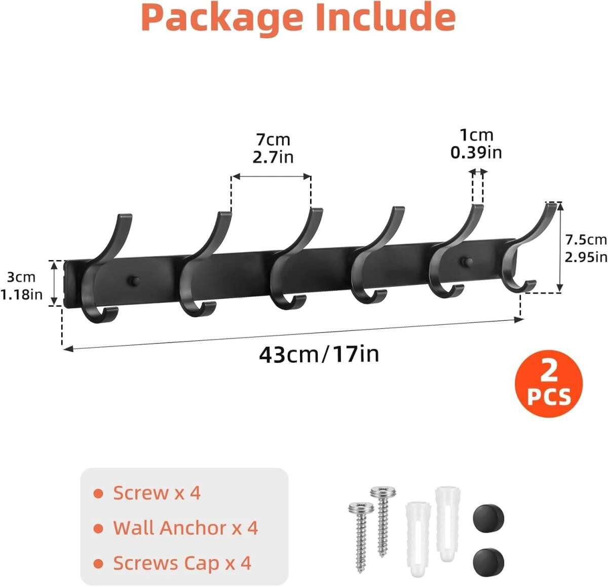 FELIXLEO Kleiderhaken Garderobenhaken Schwarz 12 Haken für Jacken Handtüche günstig online kaufen