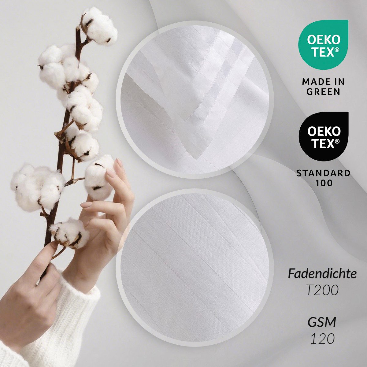 Pure cottom Bettwäsche aus Baumwoll-Satin in Weiß, verschiedene Größen