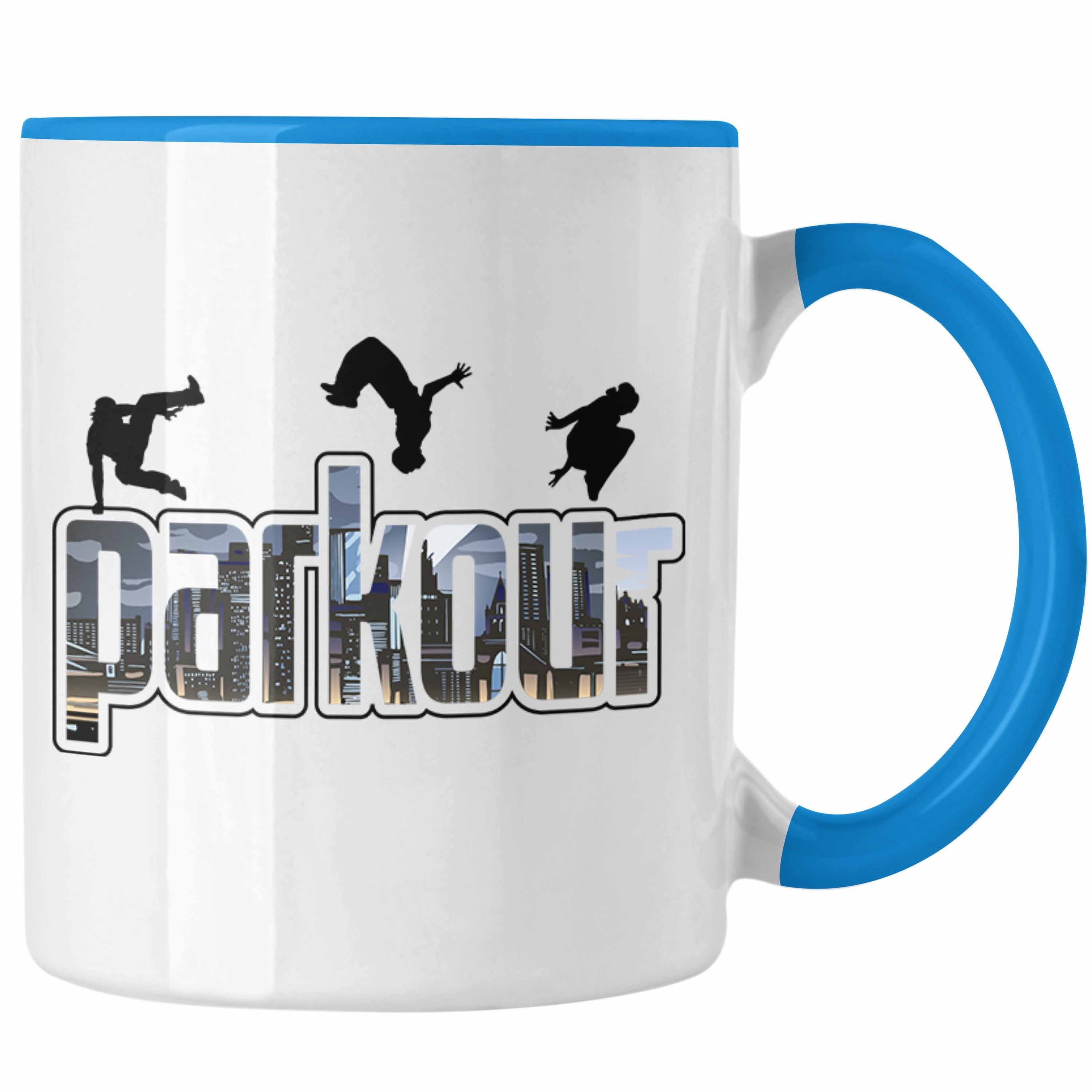 Trendation Tasse Tasse für Parkour Fans Geschenk für Urbanen Sports Sportler Freerunnin Blau
