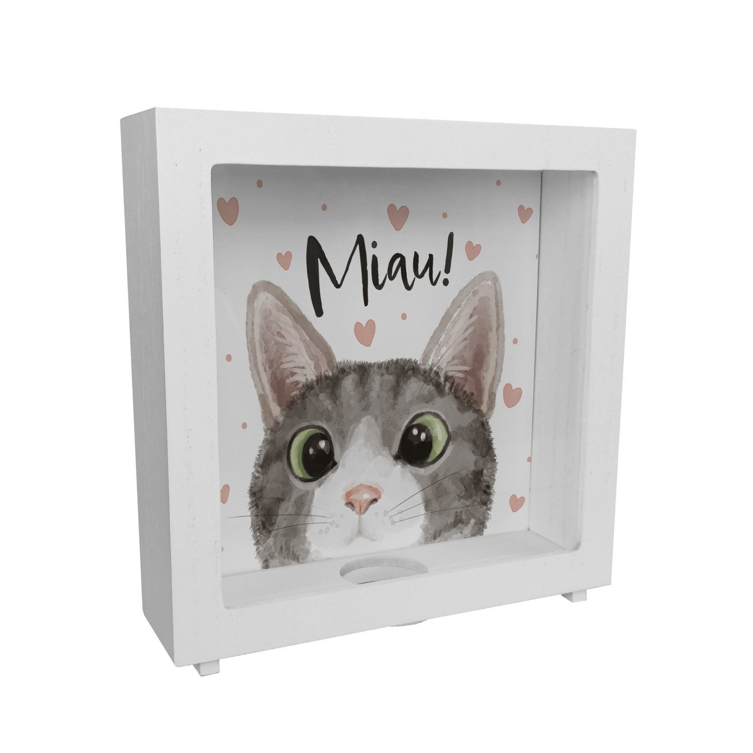 Spardose Miau Katze Rahmen Spardose aus Holz