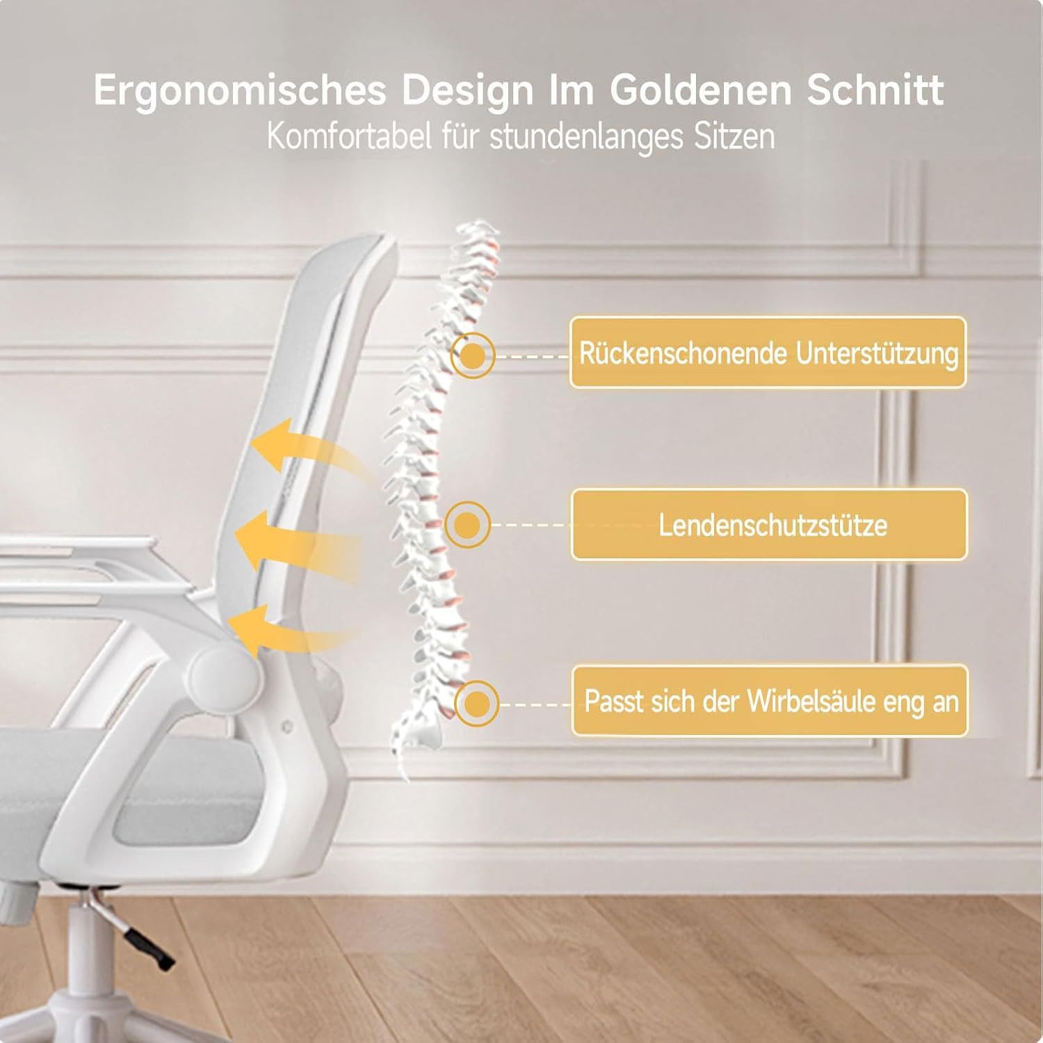 ZAISZE Bürostuhl Ergonomischer Bürostuhl mit Mesh-Rückenlehne und Lendenstütze (Verstellbarer Armlehnen, Atmungsaktiv, Höhenverstellbarer Schreibtischstuhl mit  – Bild 2 von 5