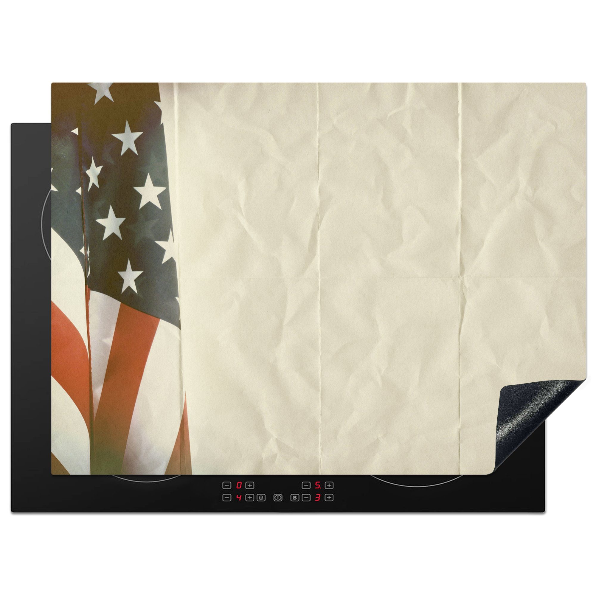 MuchoWow Herdblende-/Abdeckplatte Vintage-Poster mit amerikanischer Flagge, Vinyl, (1 tlg), 70x52 cm, Mobile Arbeitsfläche nutzbar, Ceranfeldabdeckung