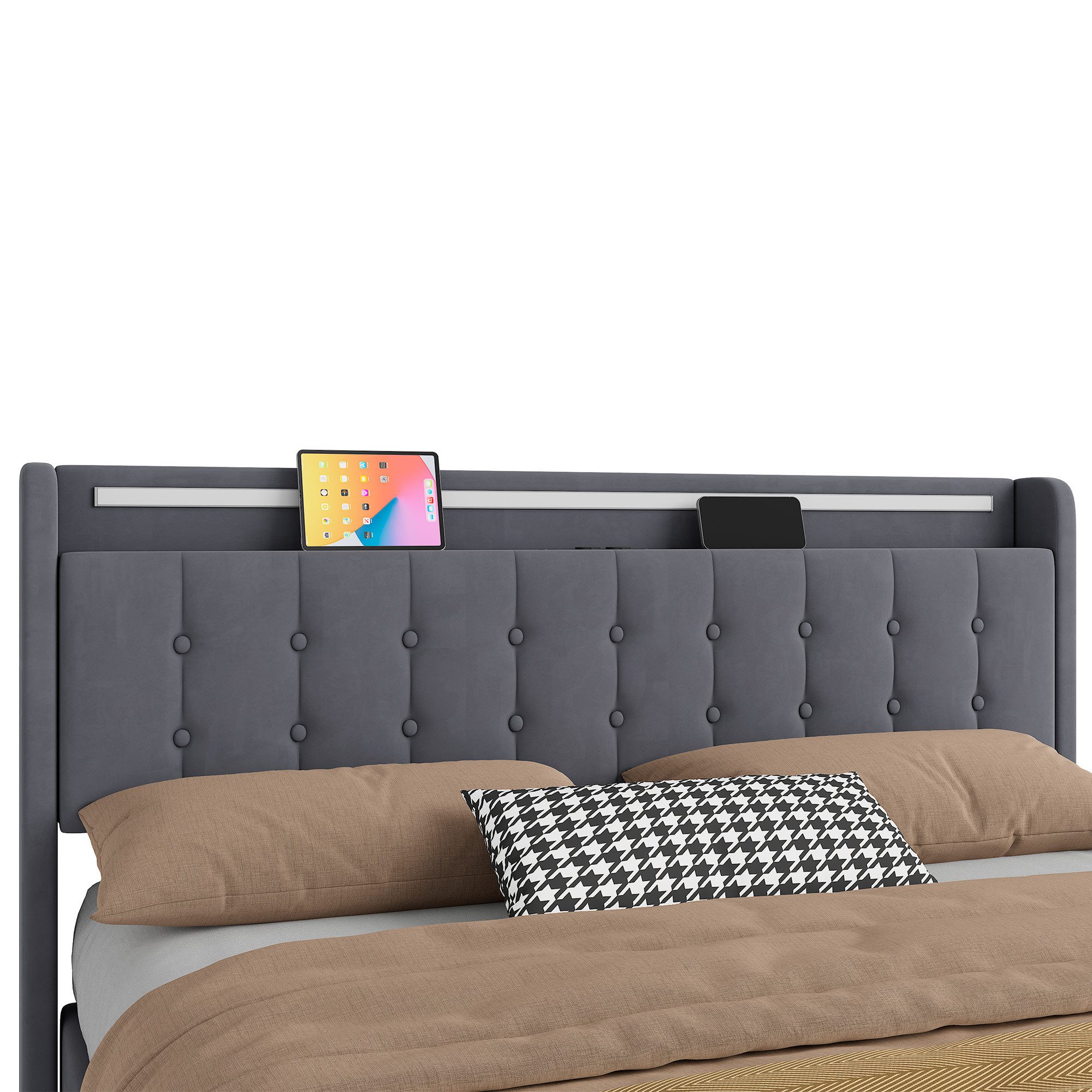 HAUSS SPOLE Polsterbett Stauraumbett mit Bettkasten,Einzelbett- oder Doppelbett erhältlich (180×200 Bettgestell Komfort-Doppelbett Schlafzimmerbett aus Samt, stabile Stahl-Holz-Konstruktion für hohen Schlafkomfort), Bettrahmen ohne Matratze