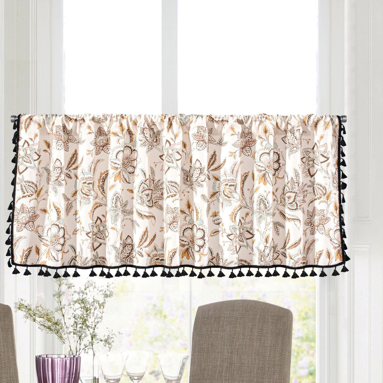 HOMEIDEAS, Stangendurchzug, Fenstervorhänge Beige Scheibengardine, Folk Kleine