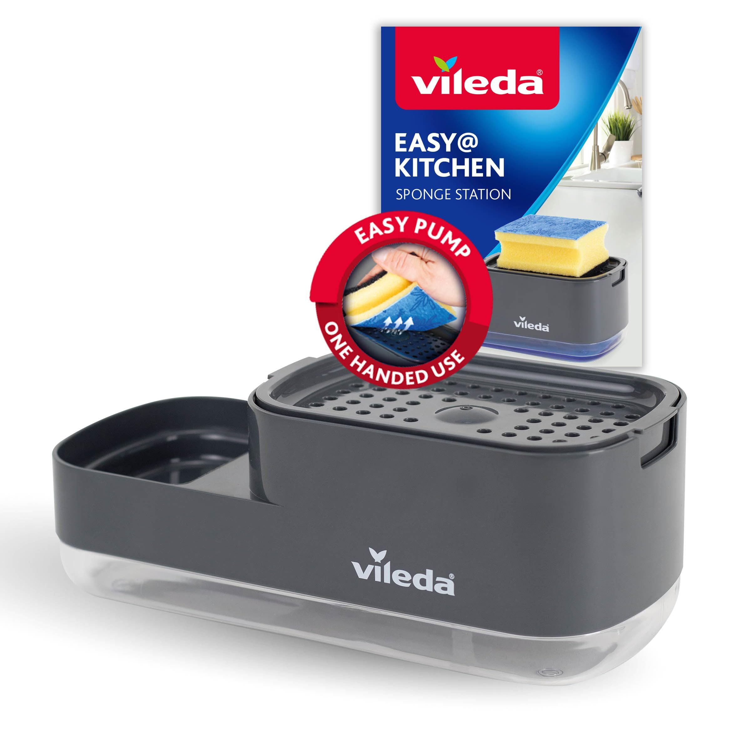 Vileda Spülmittelspender Pumpspender mit Schwammablage Polypropylen, (Set, Set), mit Schwammablage Polypropylen
