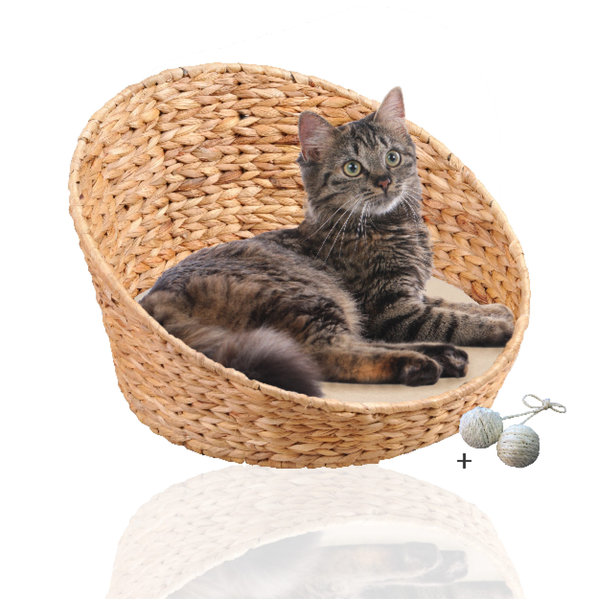 Rohrschneider Tierkorb ovales Katzenkörbchen aus geflochtener Wasserhyazinthe Katzenbett