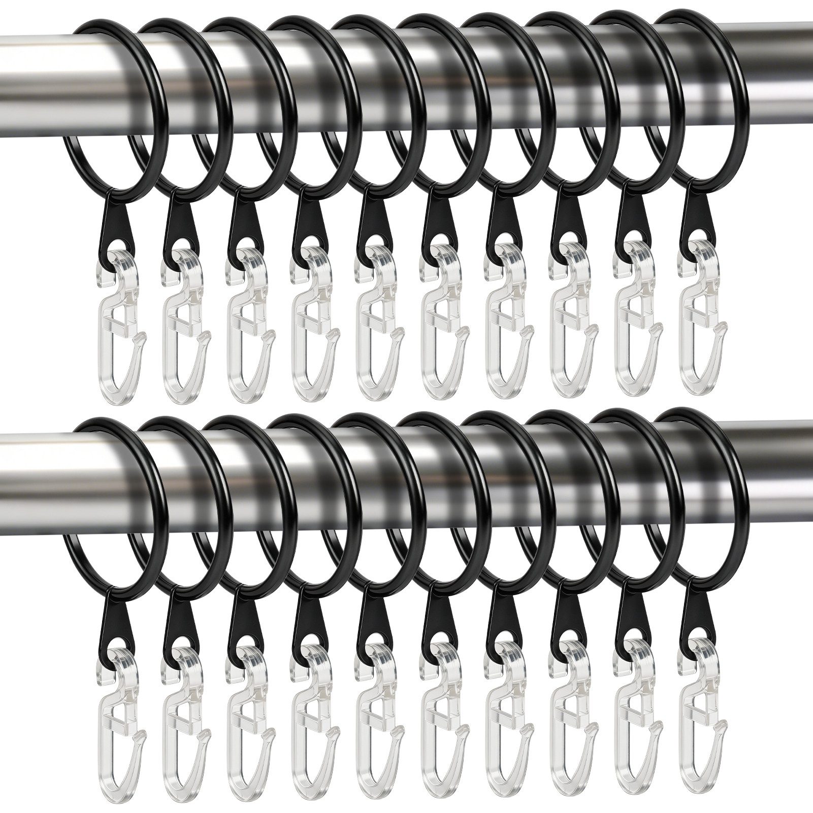 OSTWOLKE Gardinenring 50 Stück Metall Vorhangringe + 60 Kunststoff Haken für Gardinenstangen