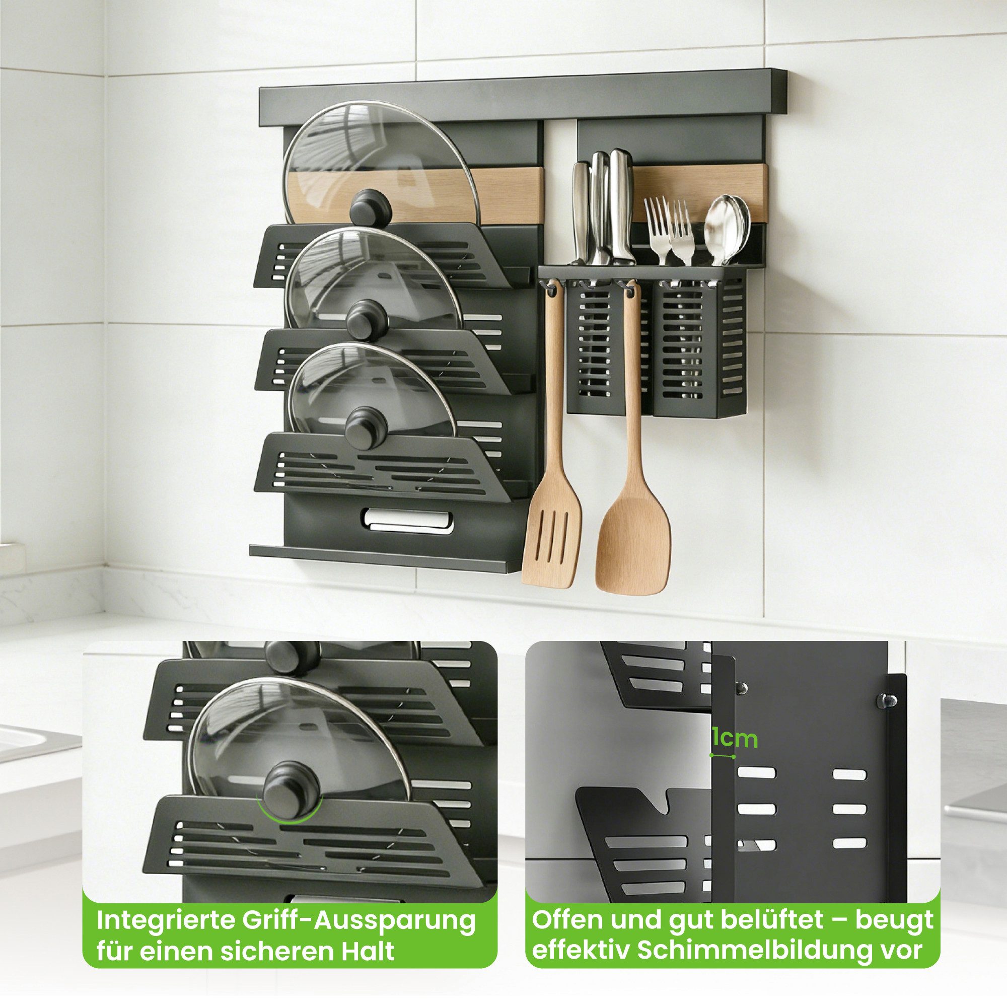 Mai & Mai Küchenregal Küchen Organizer Gewürzregal multifunktional Stahl verzinkt Reglo09-12, Flexible Varianten mit Haltern, optimale Raumnutzung in der Küche