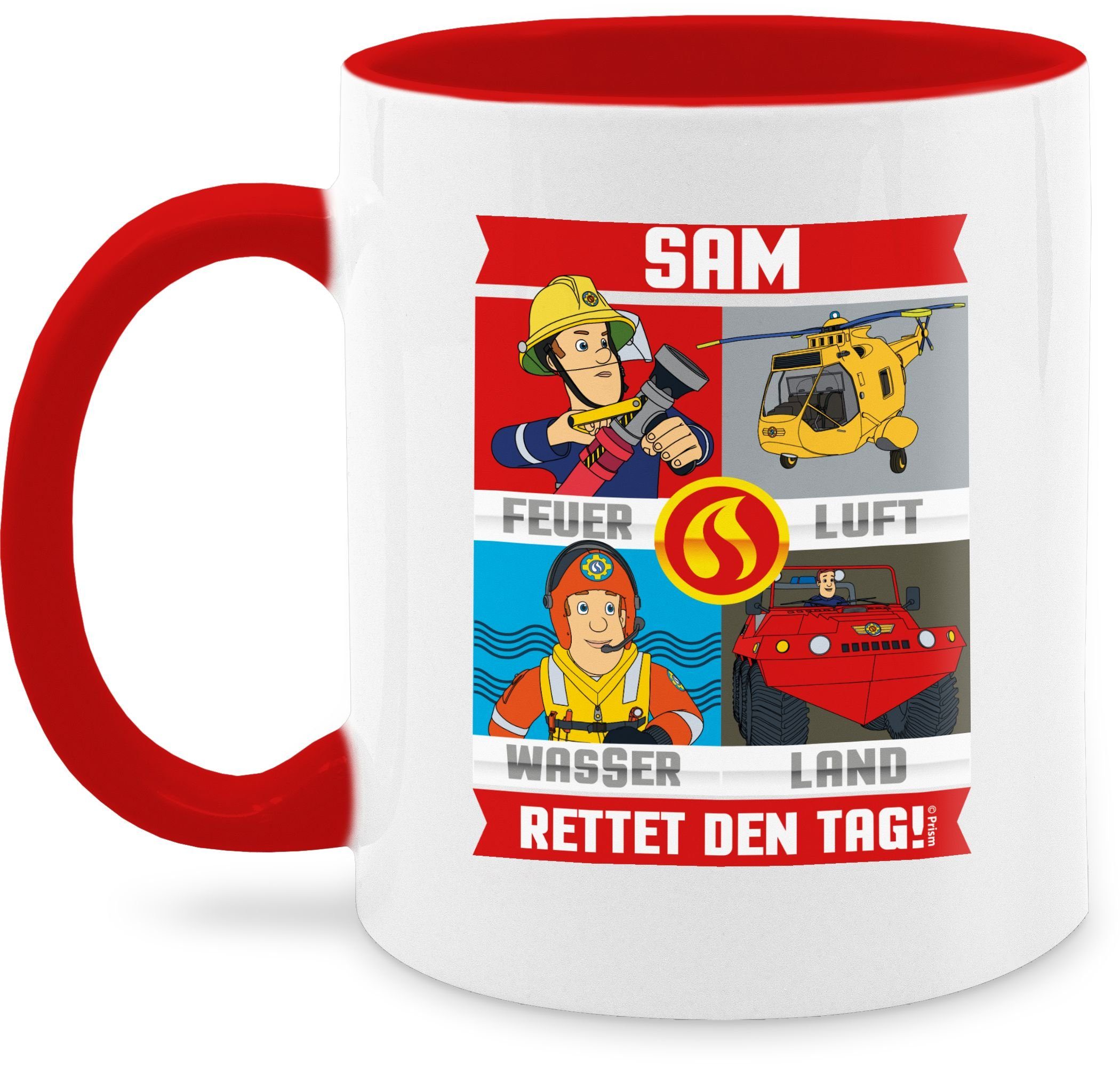 Shirtracer Tasse Sam rettet den Tag, Keramik, Feuerwehrmann Sam Tasse 3 Rot