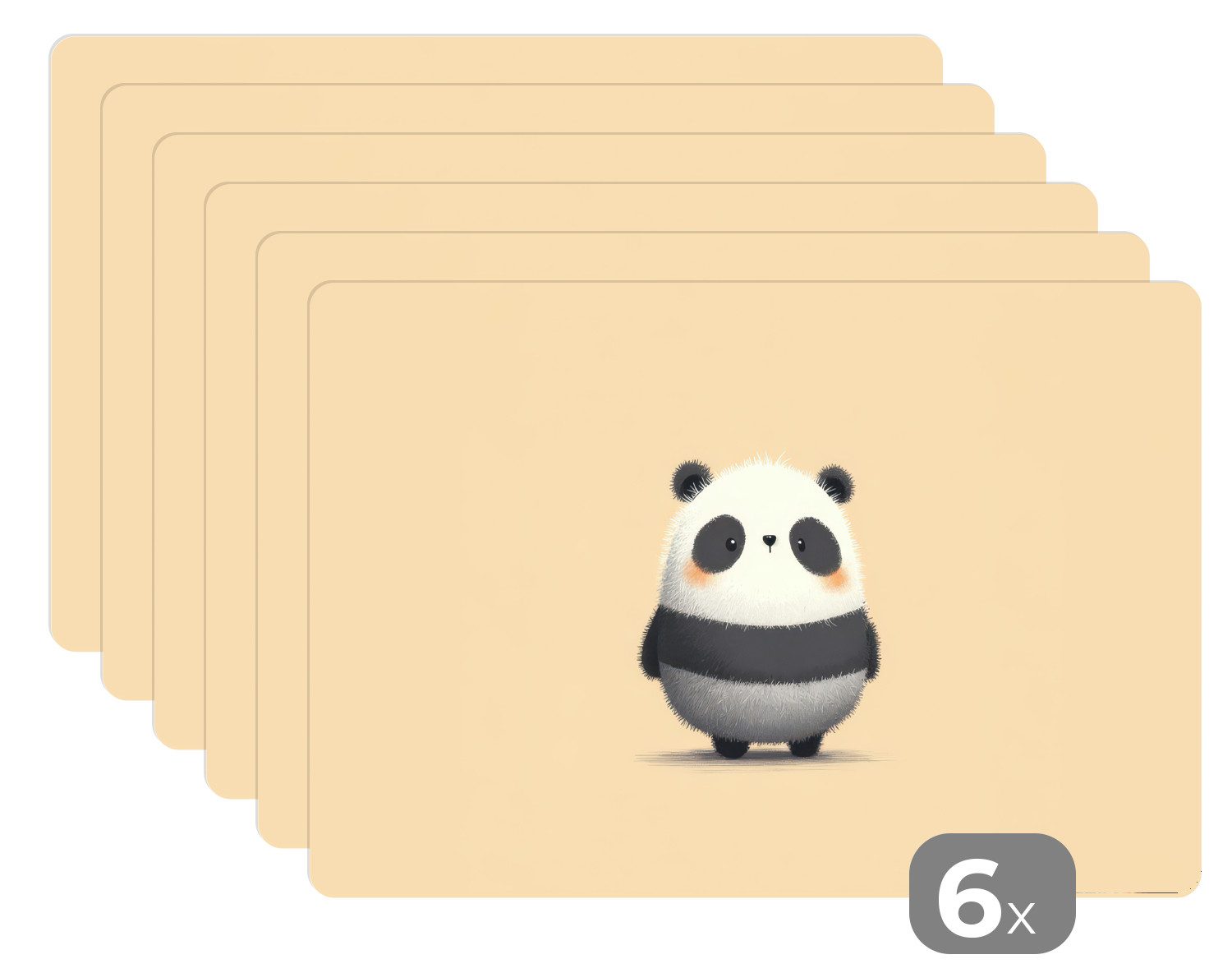 MuchoWow Platzset Panda - Beige - Minimalistisch, (6-St), Platzsets, Tischset, Abwaschbar, Tischsets, Platzdeckchen