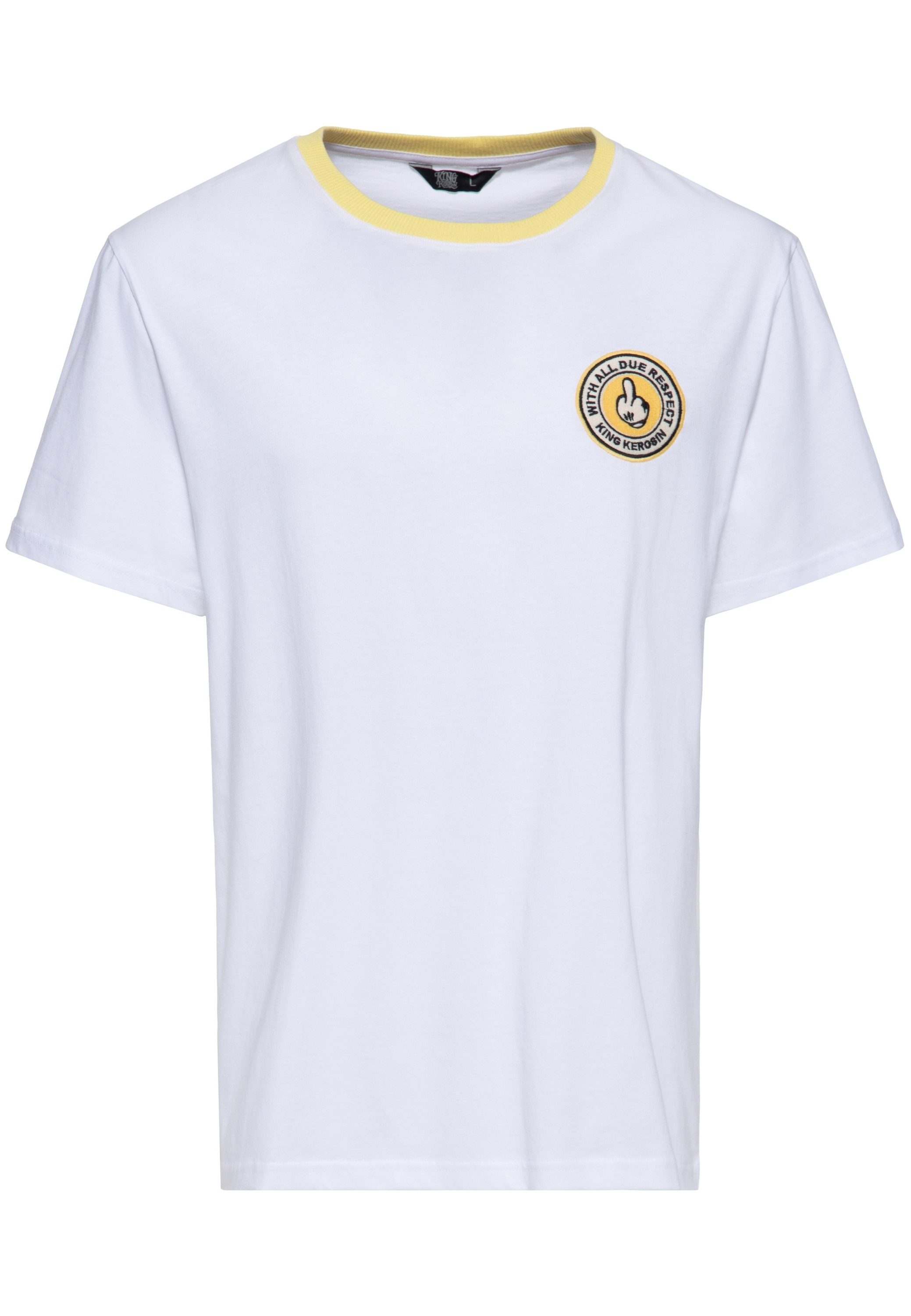 KingKerosin Print-Shirt With all due respect Gestickter Rundaufnäher auf der Brust