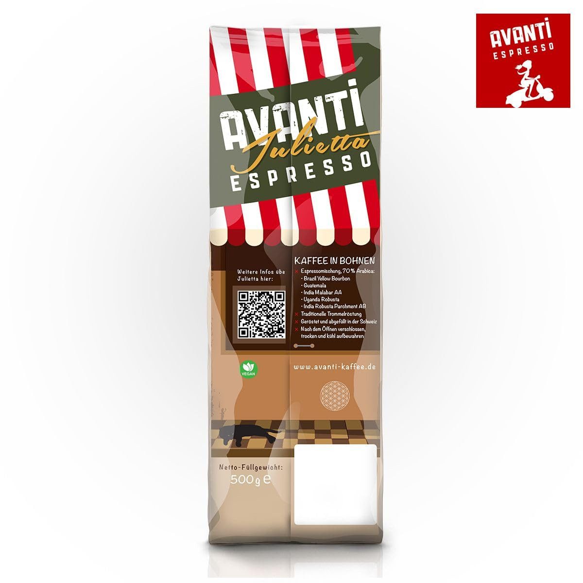 LK Trend & Style Kaffee Avanti Espresso Julietta Bohnen, 1 x 500 g, 1 St. (traditionelle Trommelröstung, starker, klassischer Espresso), Dunkle Röstung, Säurearm