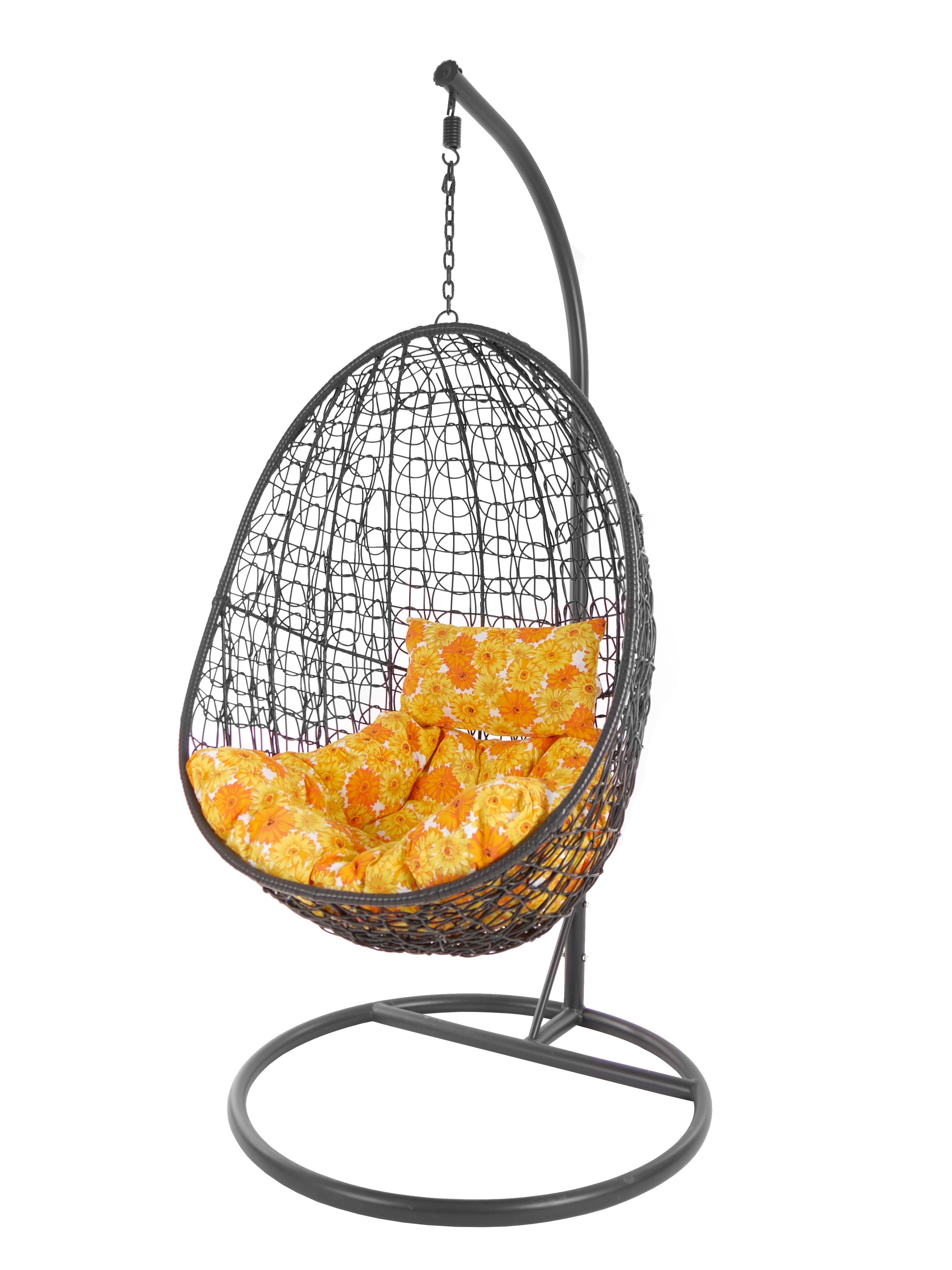 KIDEO Hängesessel Hängesessel Capdepera anthrazit, moderner Swing Chair, Schwebesessel mit Gestell und Kissen, Loungemöbel sonnenblumen (2300 sunflower)