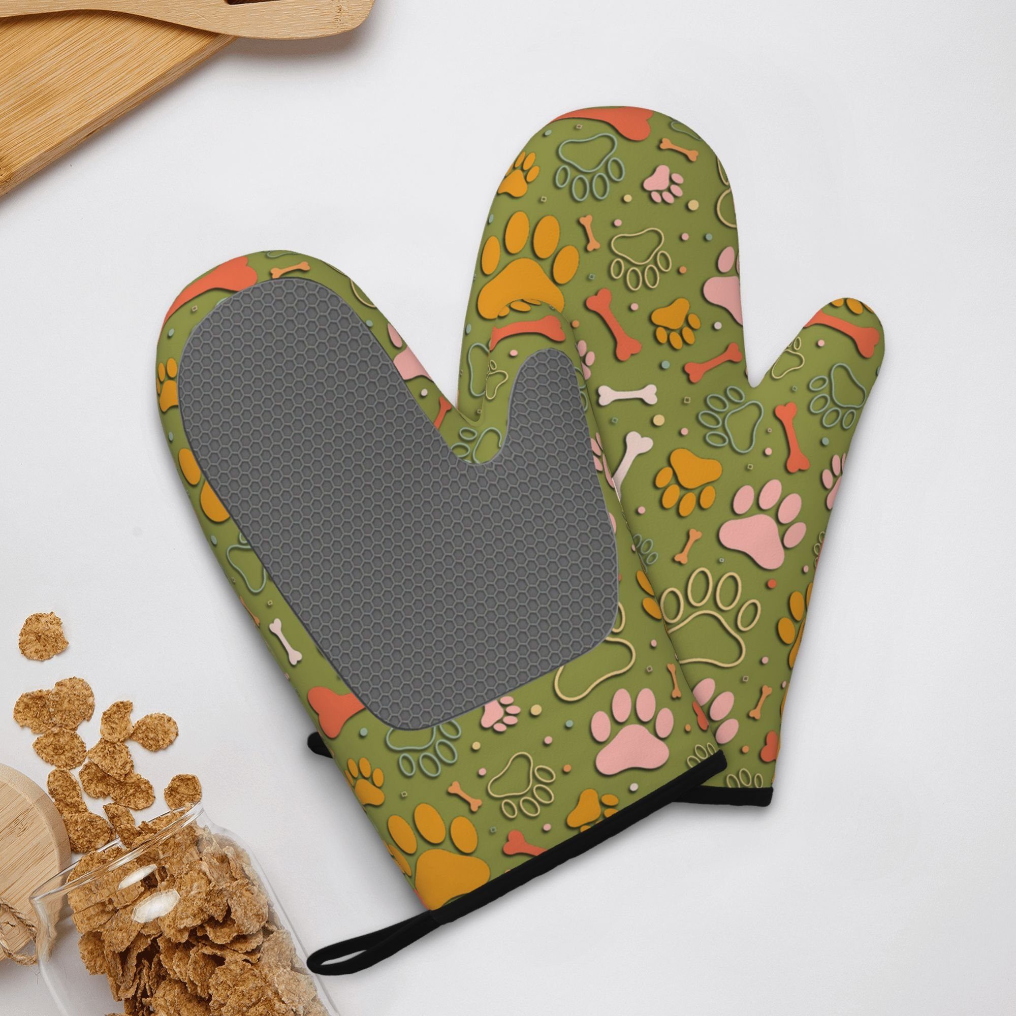 Hippie Art Topfhandschuhe & Topflappen Set (2-teilig) – Bunt, Isoliert, Perfekt Für Backen, Grillen & Küche