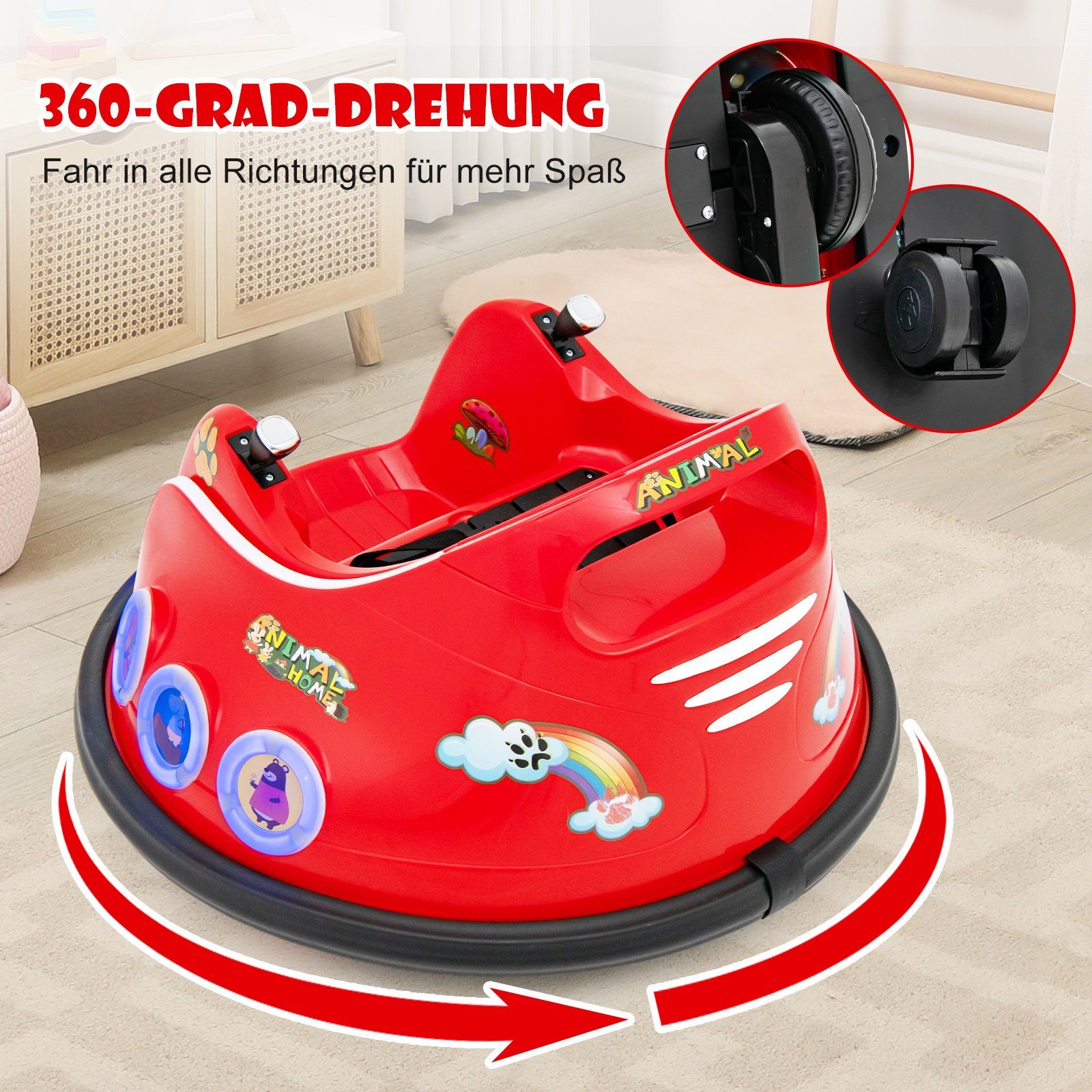 COSTWAY Elektro-Kinderauto 12V Autoscooter, 360° Drehung, mit Sicherheitsgurt