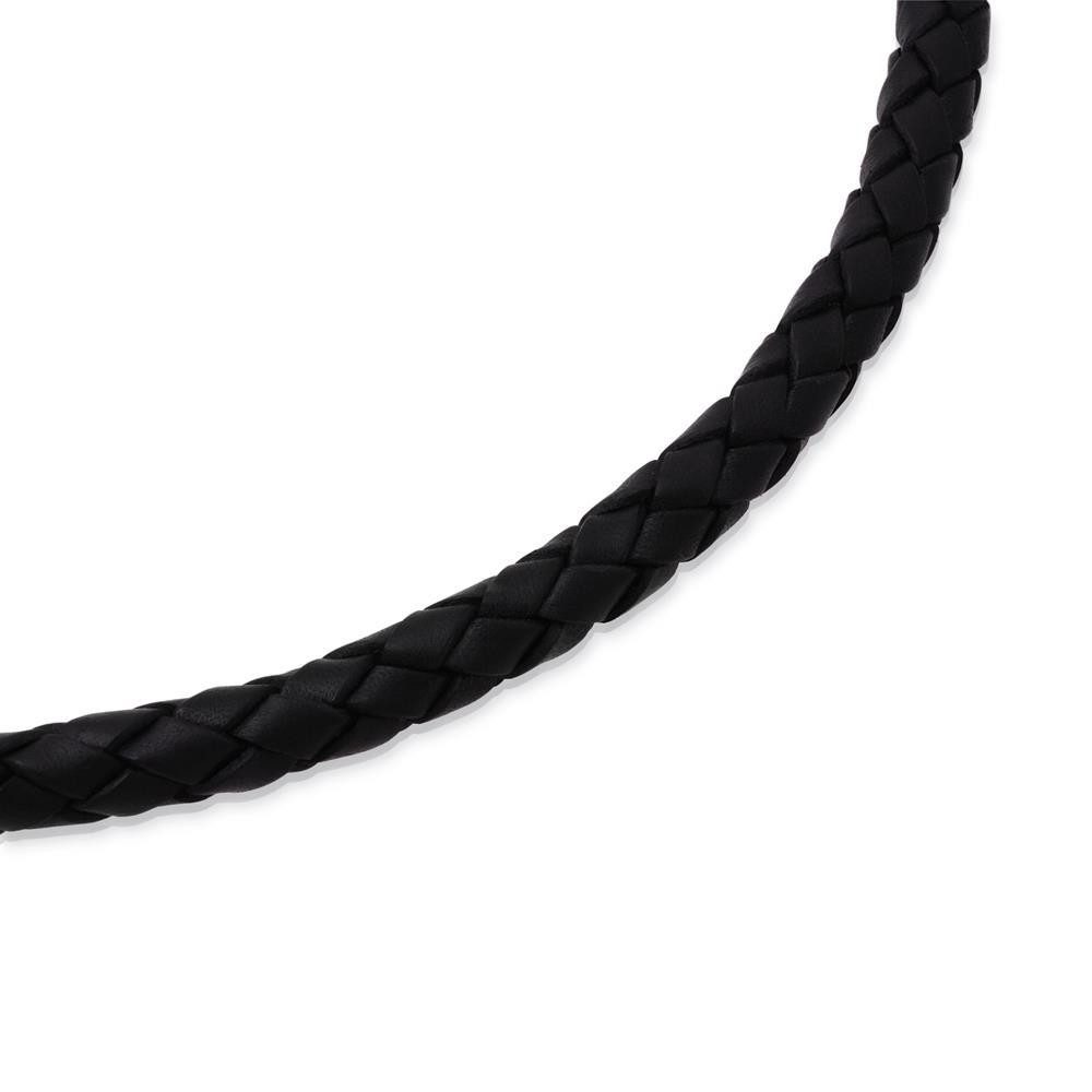 Unique Lederband Geflochtene Echtleder Zopfkette schwarz mit Edelstahlverschluss LN0003