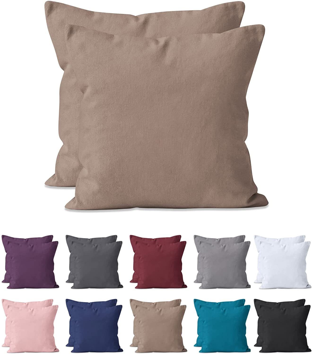 Kissenbezug 2-er Set Kissenbezug Mikrofaser, Doppelpack Kissenhüllen ca. 95 g/m², Dekorative Dekokissen Sofakissen Lendenkissen Wurfkissenbezug mit Reißverschluss