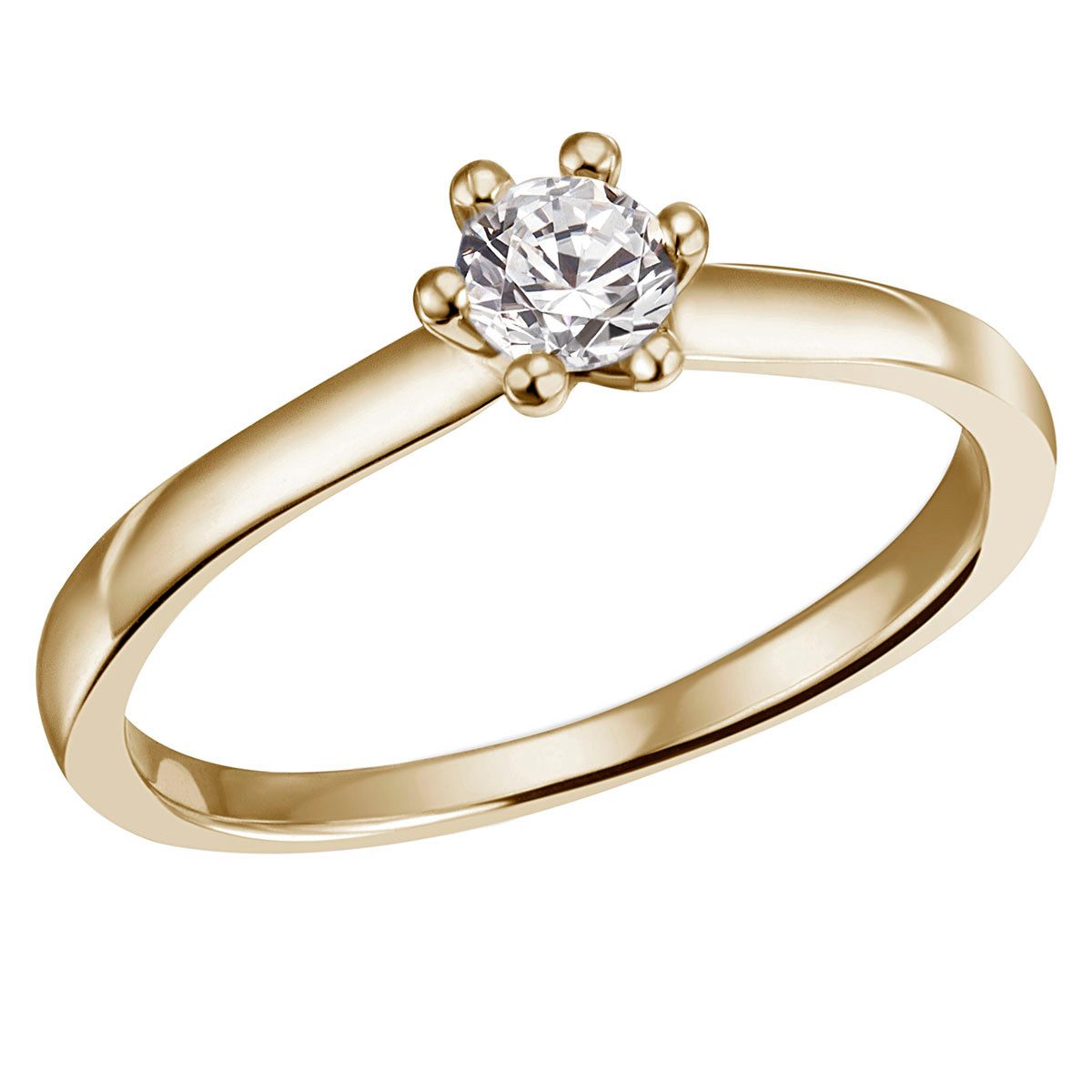 Solitärring Verlobungsring, 585er Gelb- oder Weißgold, 6er Stotzen, 0,25ct SI