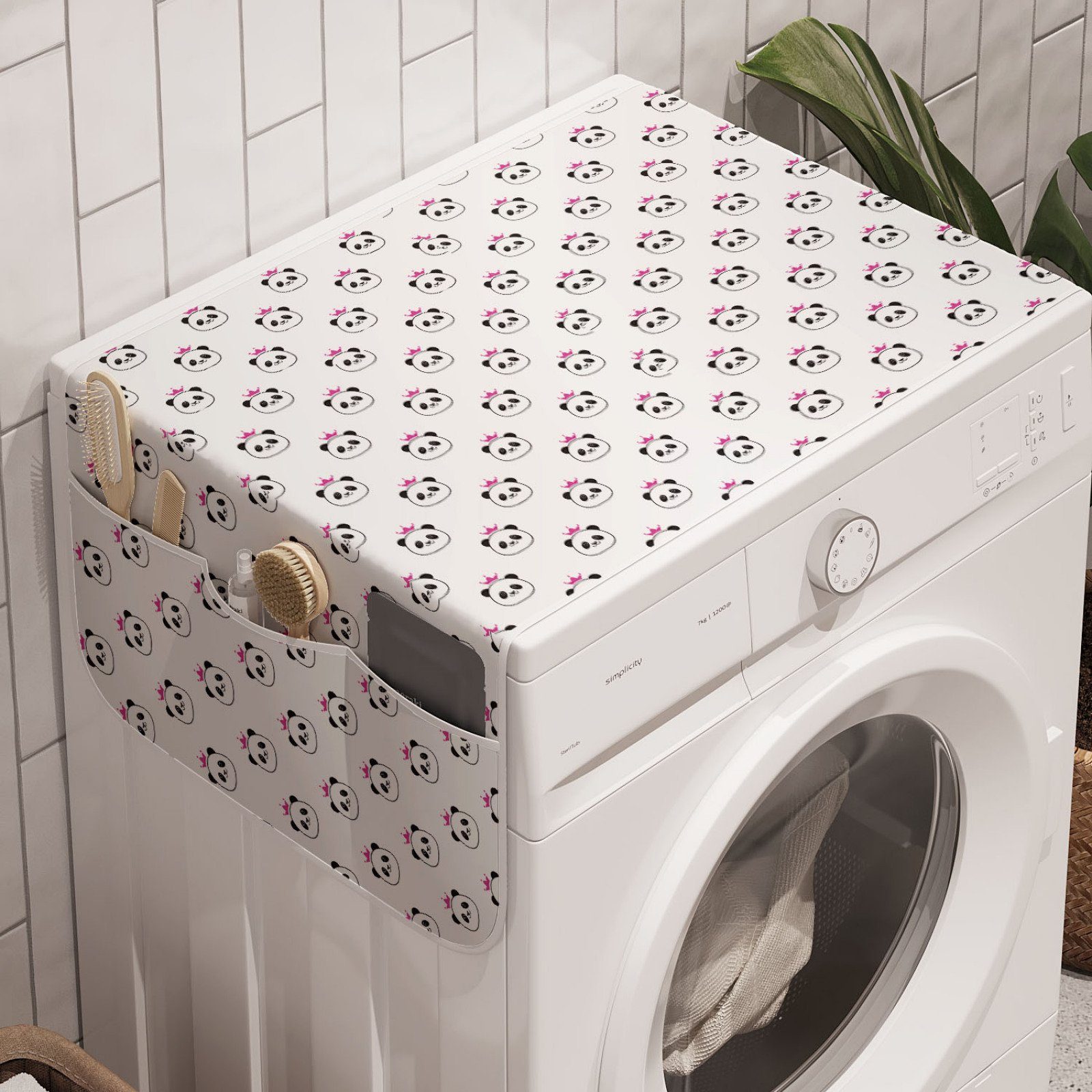 Abakuhaus Badorganizer Anti-Rutsch-Stoffabdeckung für Waschmaschine und Trockner, Panda Druck von Heads in einer Krone