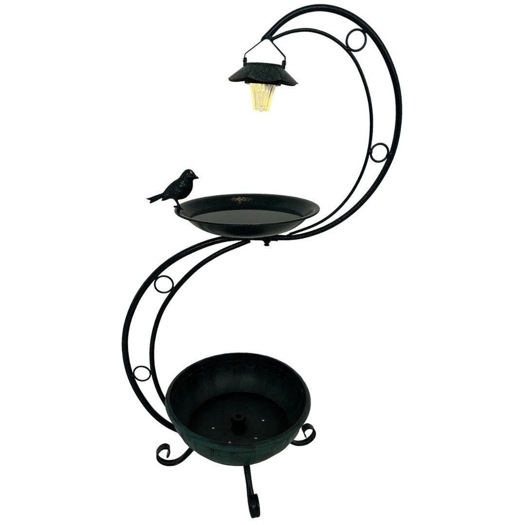 abc HOME Vogeltränke mit Pflanzständer, LED, Solarpanel, Lichtsensor, 88 cm H