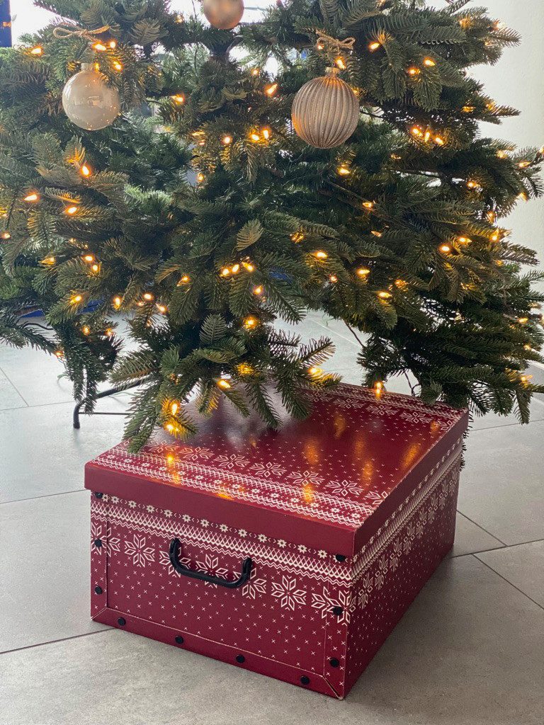 Kreher Aufbewahrungsbox Karton für Christbaumkugeln, Dekor: 'Red Snowflake'