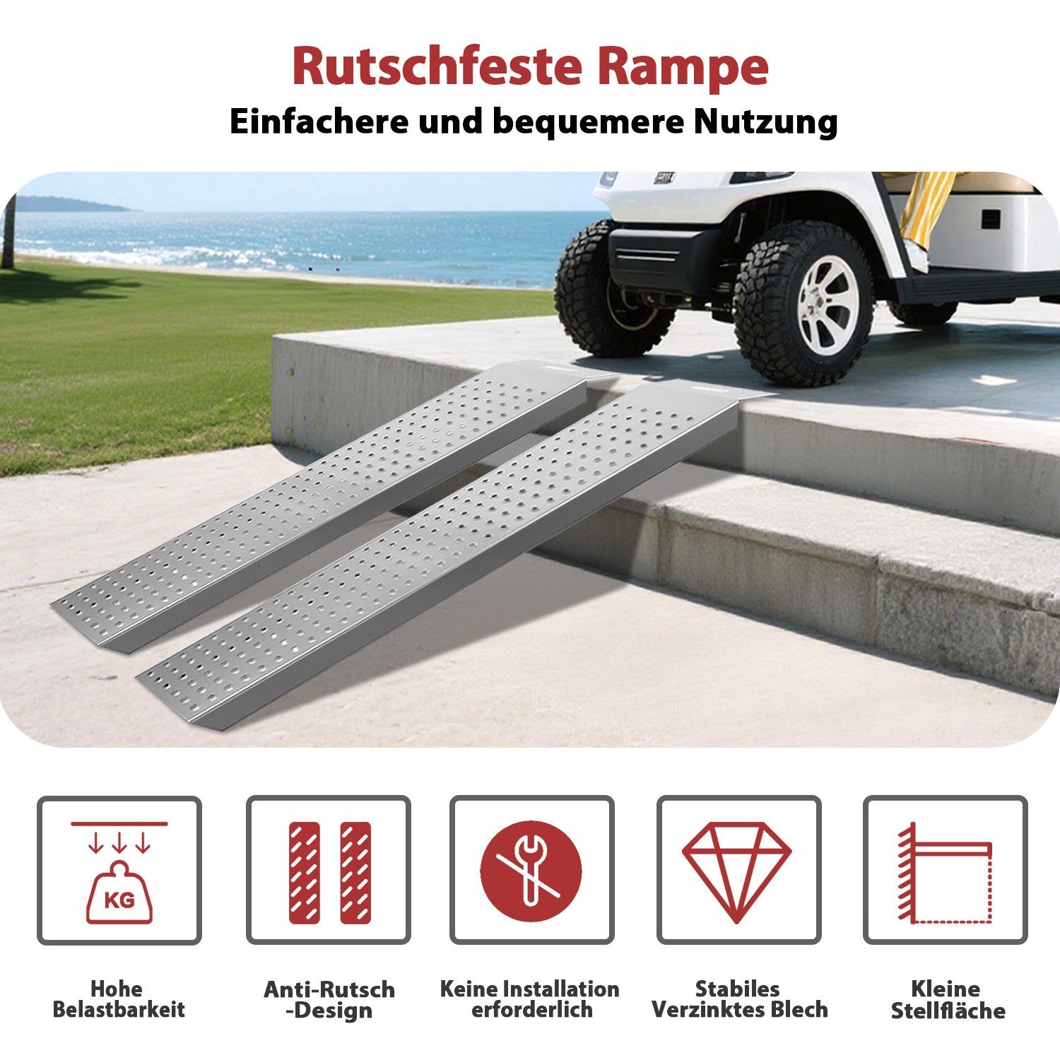 Clanmacy Auffahrrampe 2X Auffahrrampe Verladerampe 135cm Verzinkt Auto Laderampe bis 400kg (2-St) – Bild 4 von 5
