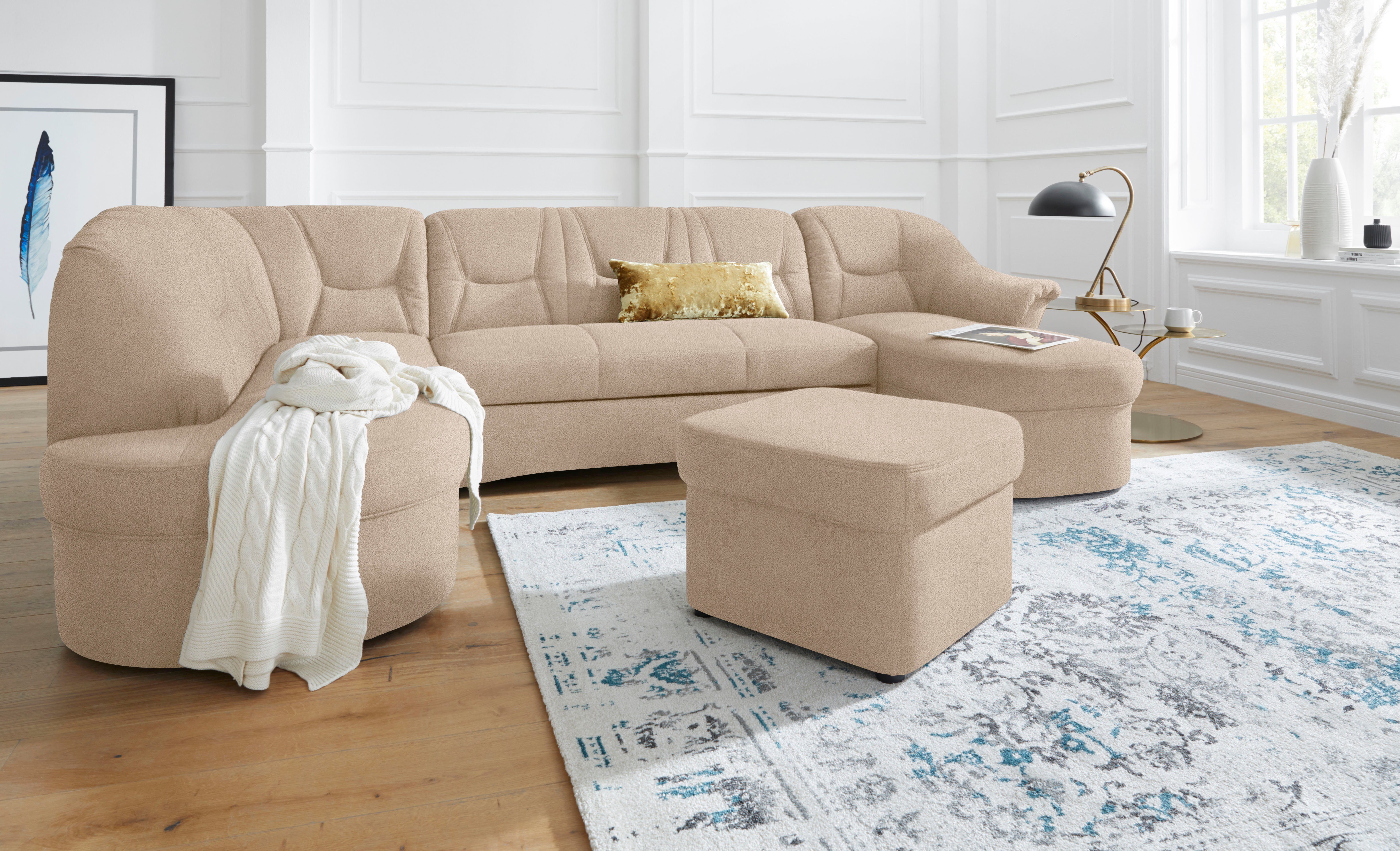 DOMO collection Wohnlandschaft SARAFINA 295x83x180 cm, auch mit Federkern für mehr Sitzkomfort!, whlw. mit Bettfunktion, elegantes Design, U-Form