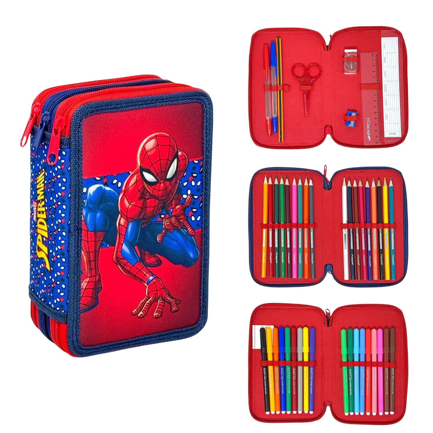 Spiderman Federmäppchen Gefülltes Schulmäppchen mit Zubehör 20 × 12 × 7 cm