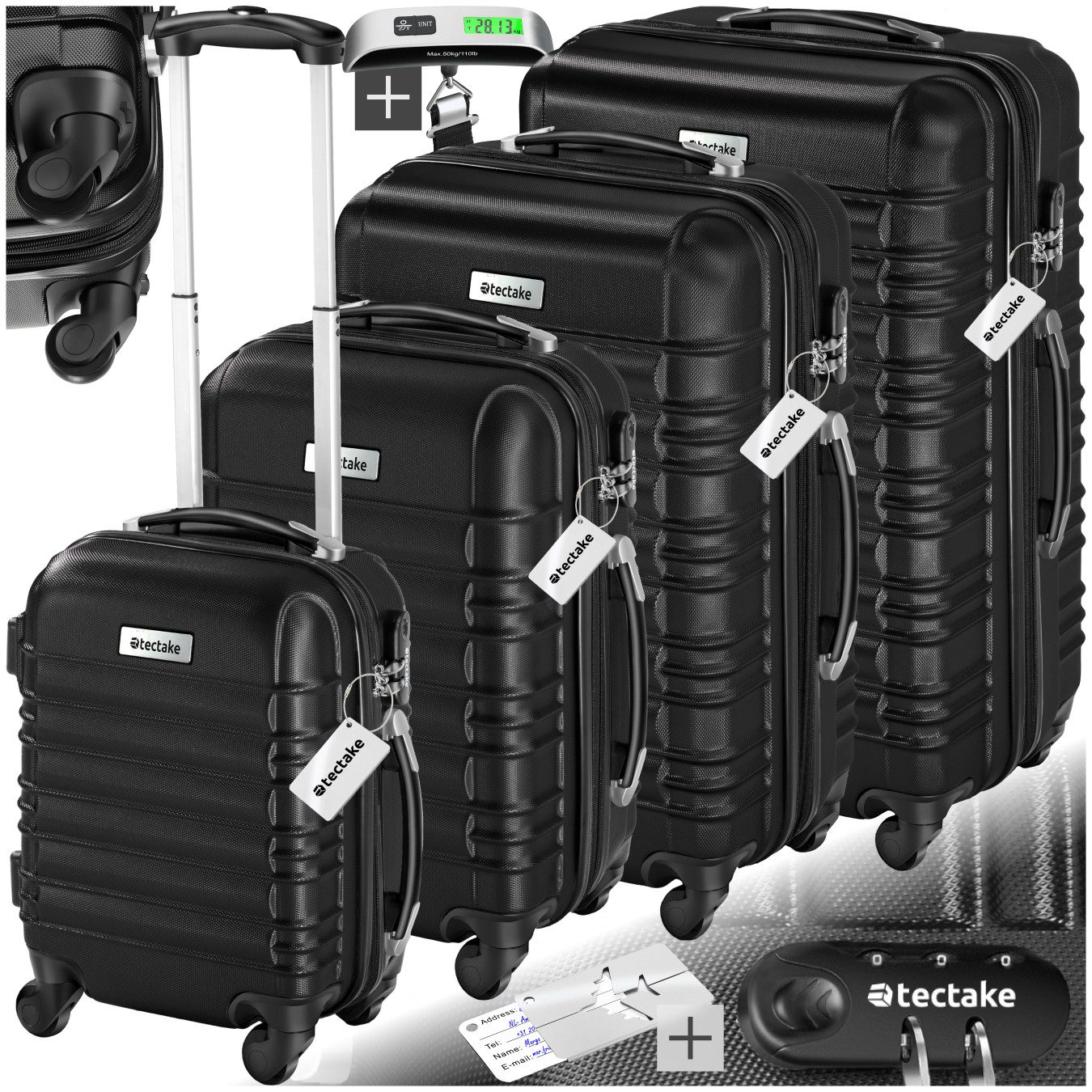 tectake Trolley Hartschalenkoffer-Set, 4 Rollen, 4-teilig günstig online kaufen