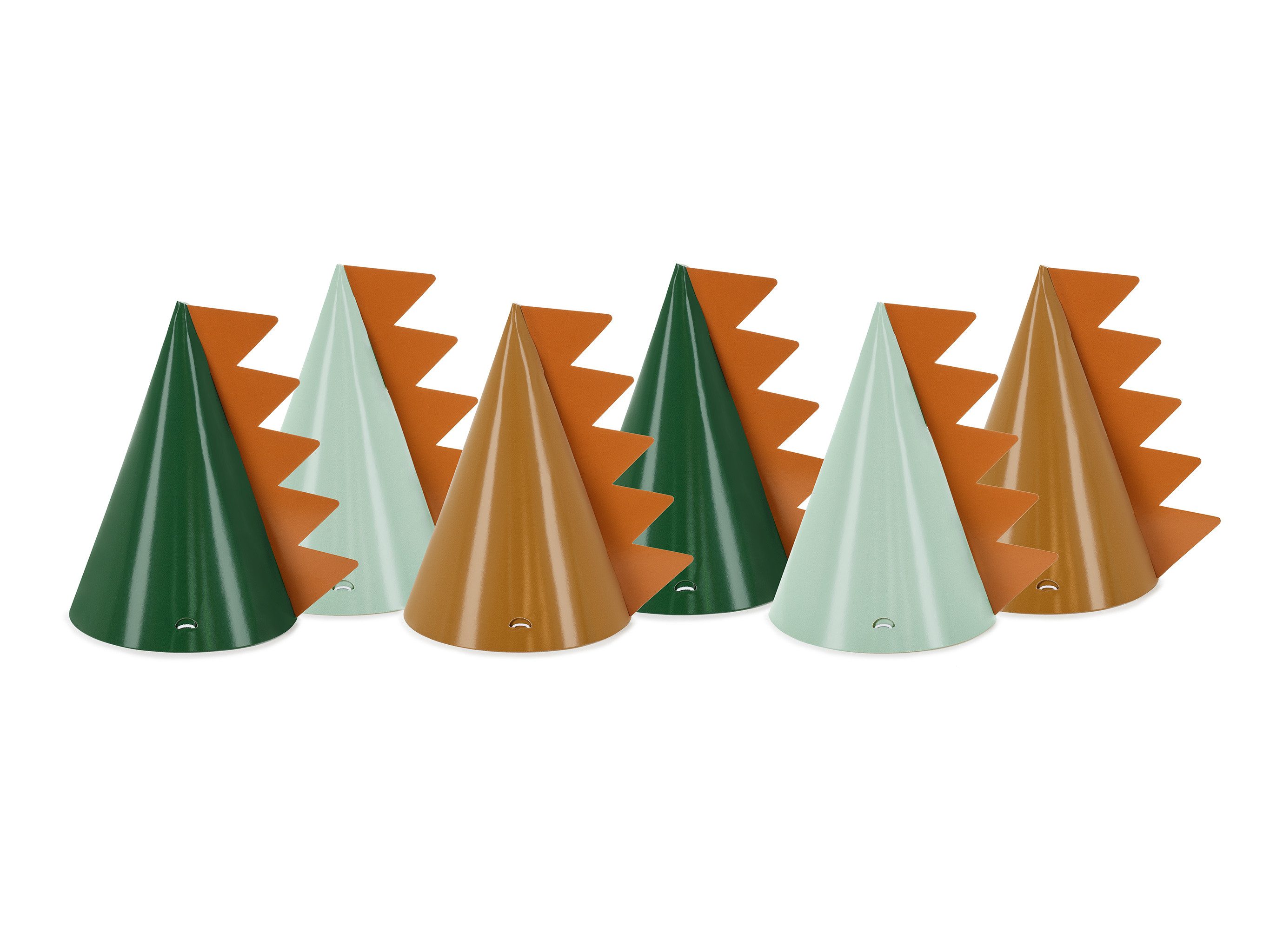 partydeco Papierdekoration, Partyhüte 16cm Geburtstagshut Dinosaurier Muster 6er Set Grün / Braun