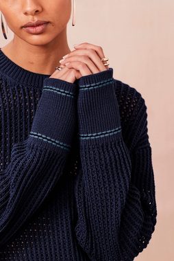 Next Rundhalspullover Gerippter Pullover mit Ziermaschen (1-tlg)