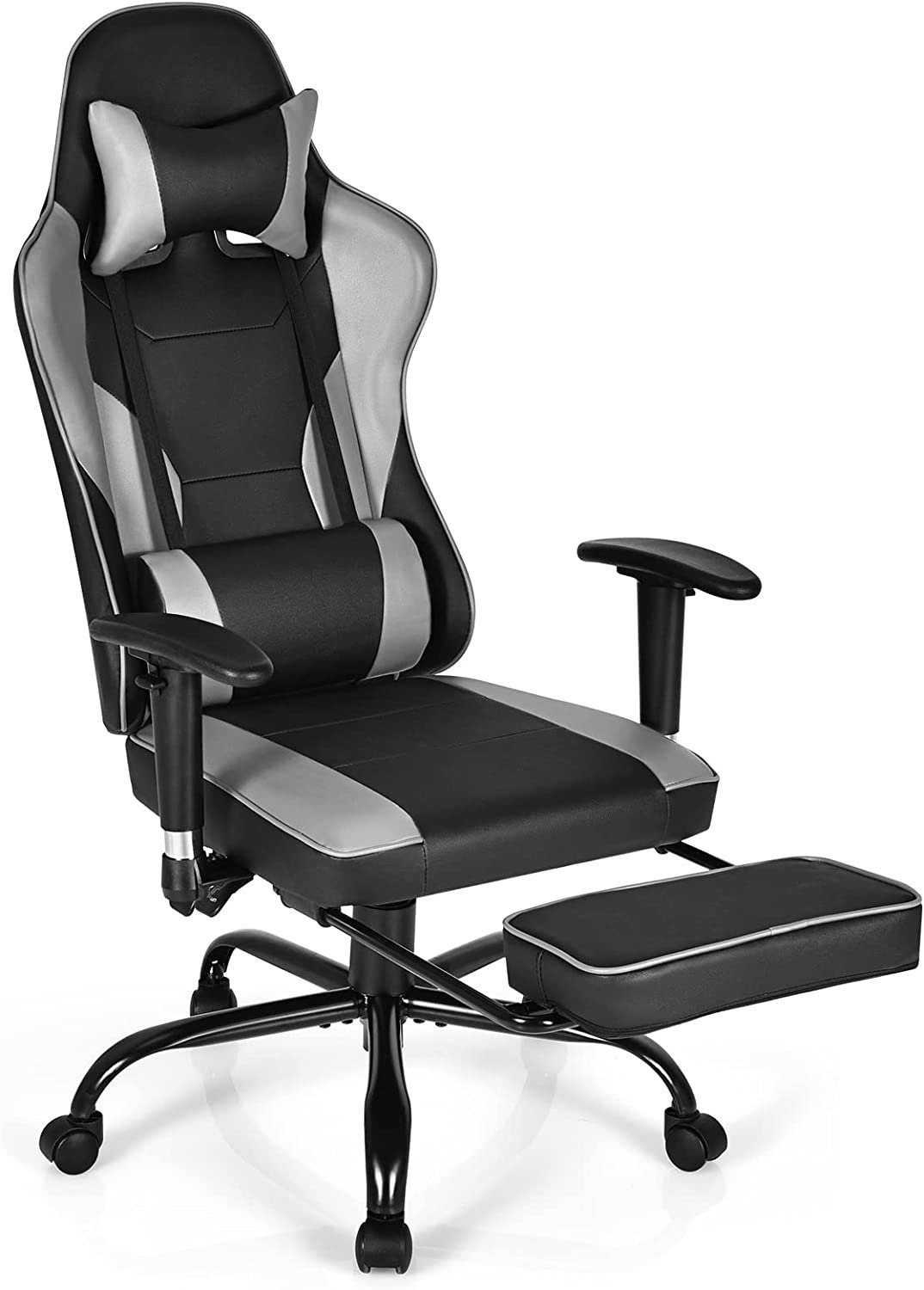 oyajia Gaming-Stuhl Massage Bürostuhl Chefsessel Ergonomischer Gaming Stuhl  mit Fußstütze, mit verstellbare Lendenkissen, Kopfkissen und Armlehnen,  Drehsessel