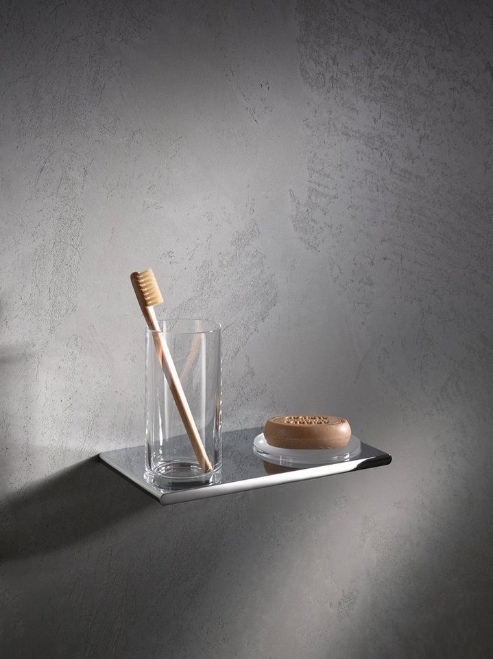 Keuco Zahnputzbecher Edition 400 mit Kristallglas und Seifenschale, Wandhalterung aus Metall, vechromt, Wandmontage, inkl. Schrauben/Dübel