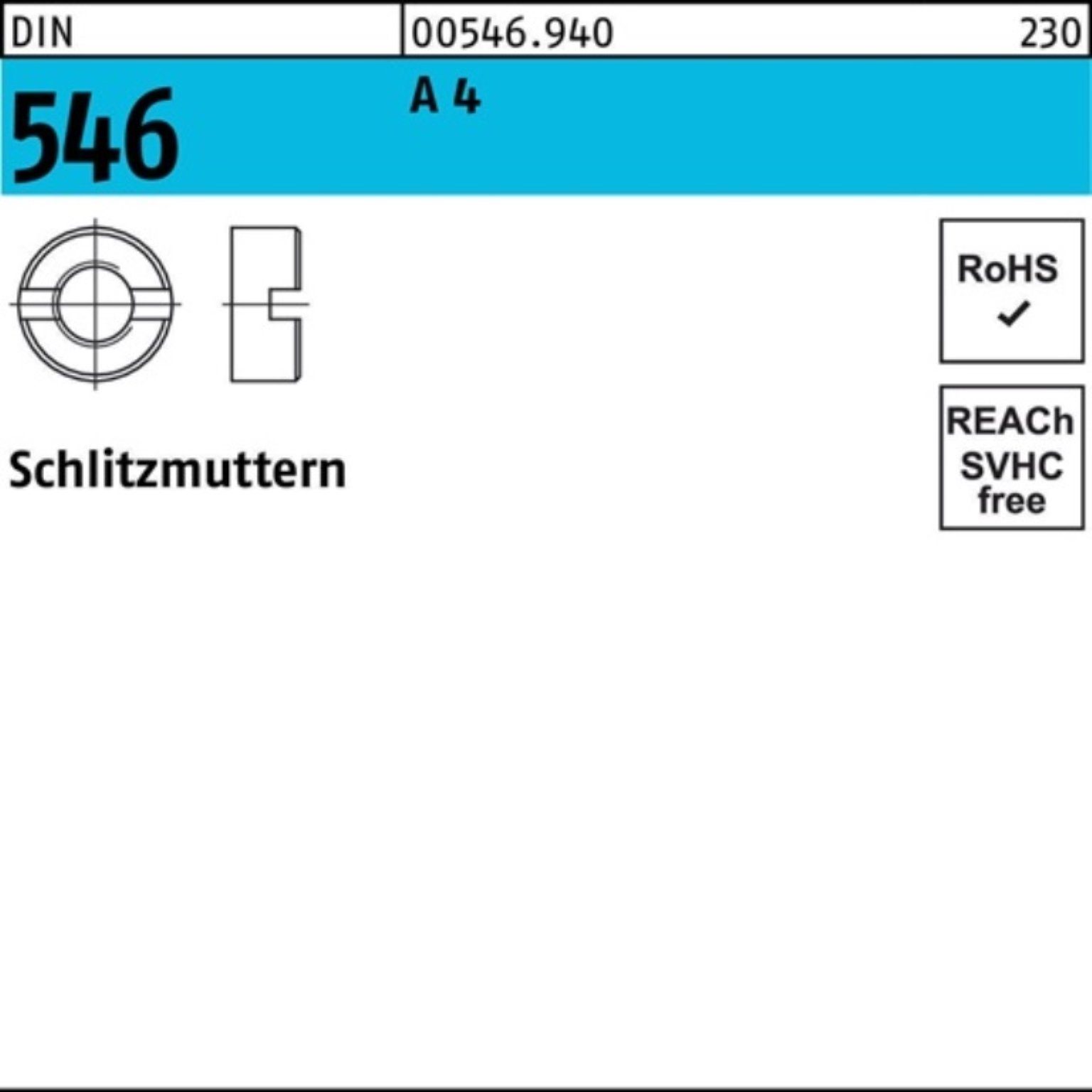 Reyher Schlitzmutter 100er Pack Schlitzmutter DIN 546 M5 A 4 100 Stück DIN 546 A 4 Schlitz | Muttern