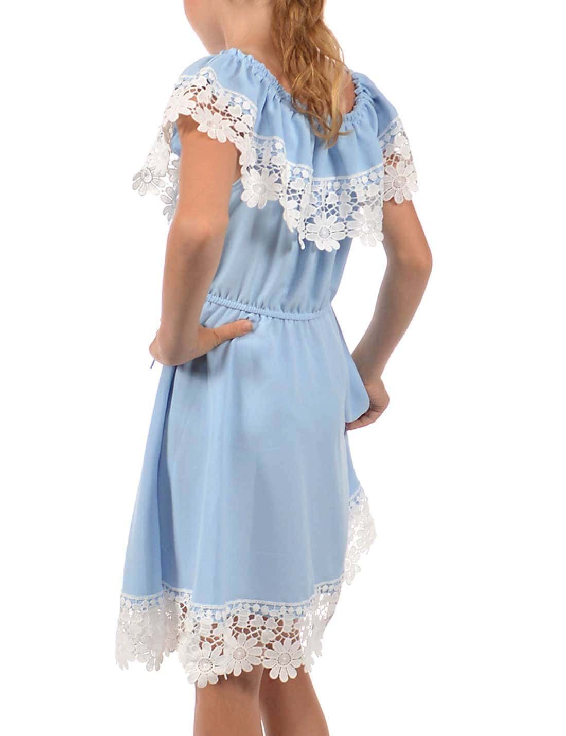 KMISSO Sommerkleid Hellblau Schulterfrei bequem Spitze (1-tlg) Mädchen tragen zu mit Kleid