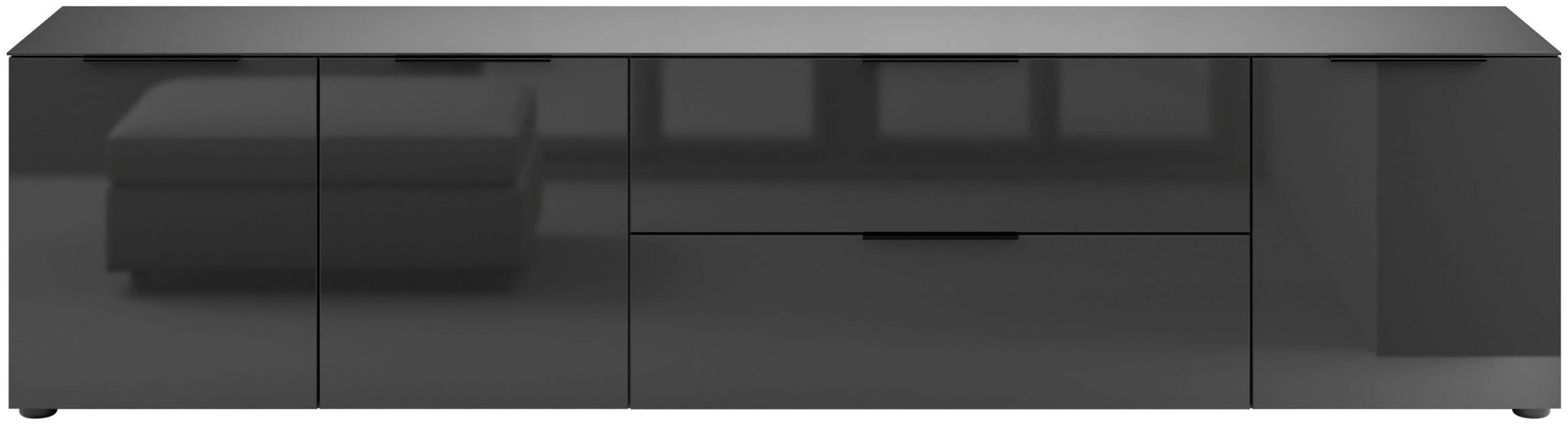 Manjana Möbel Lowboard mit Chrom oder Schwarz matten Metallgriffen, mit Glasfronten, melaminbeschichtete Oberfläche, Made in Germany