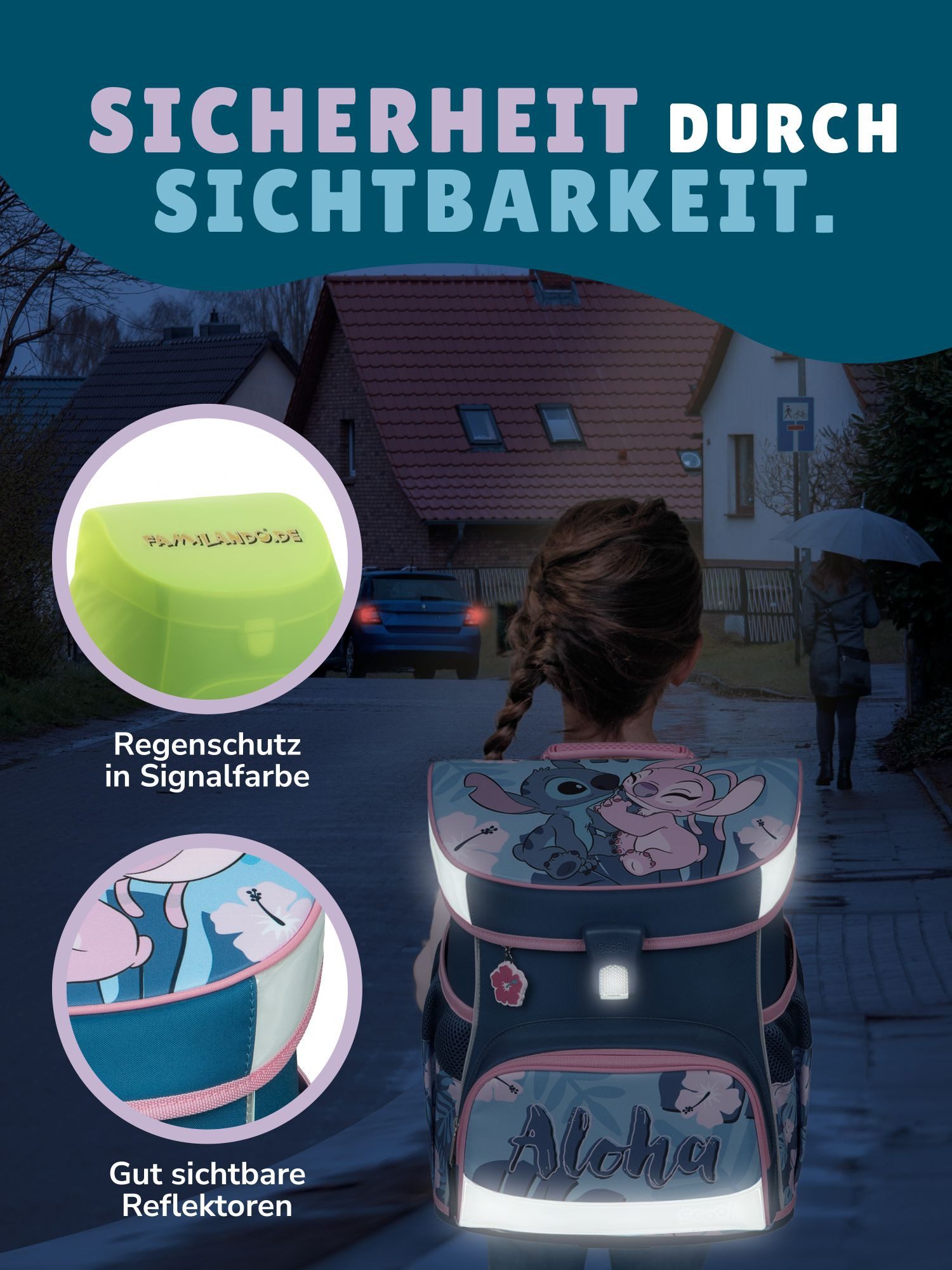 Scooli Schulranzen Campus Fit Disney Stitch Schultasche ab der 1. Klasse (Komplett-Set, 10-tlg., mit Lunch-Set, Sporttasche und Schultüte 85cm), mit Brustgurt,  – Bild 5 von 5