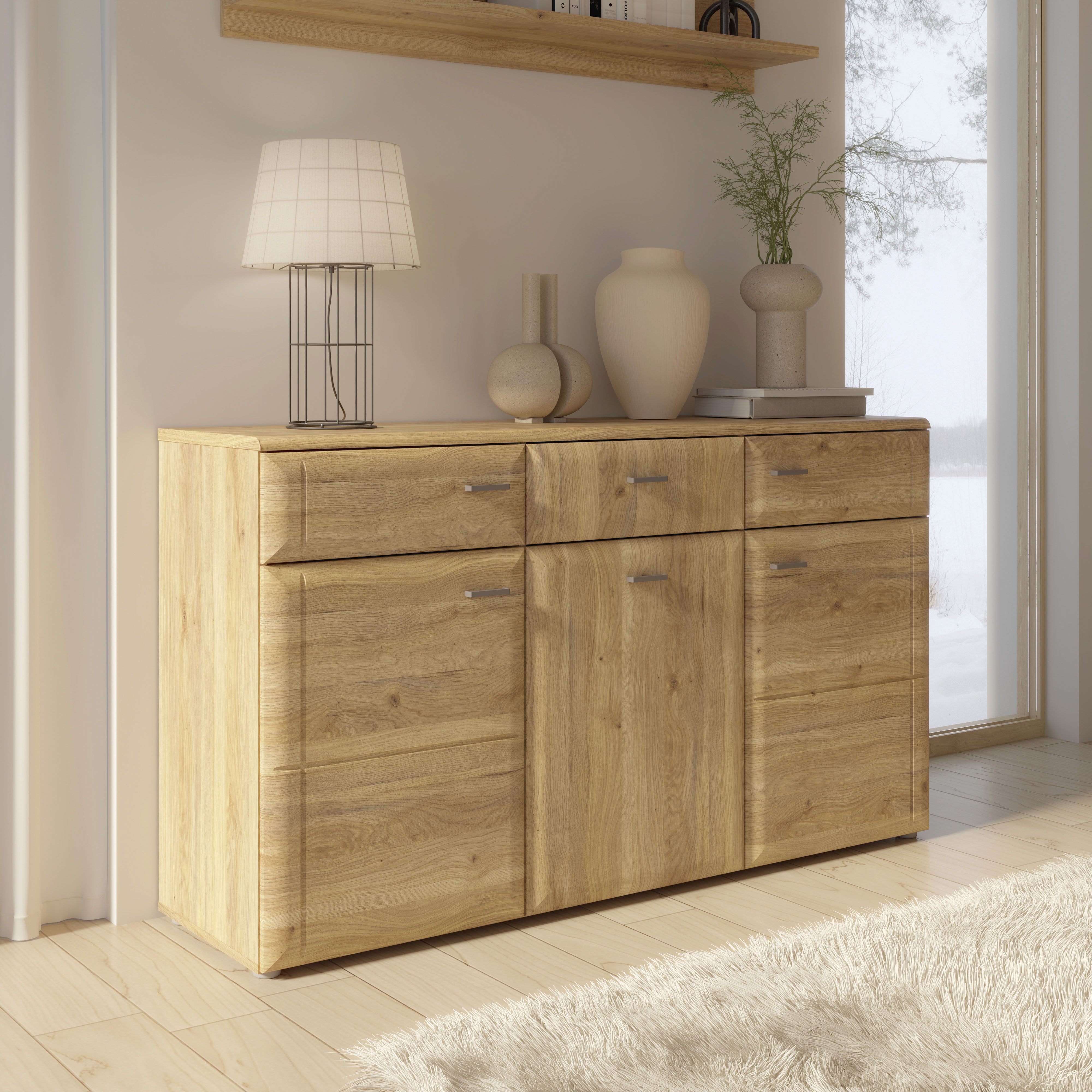 FORTE Sideboard Akinori, Sideboard, Holzoptik, MDF Front, Metallgriffe, Soft Close, Vollauszug