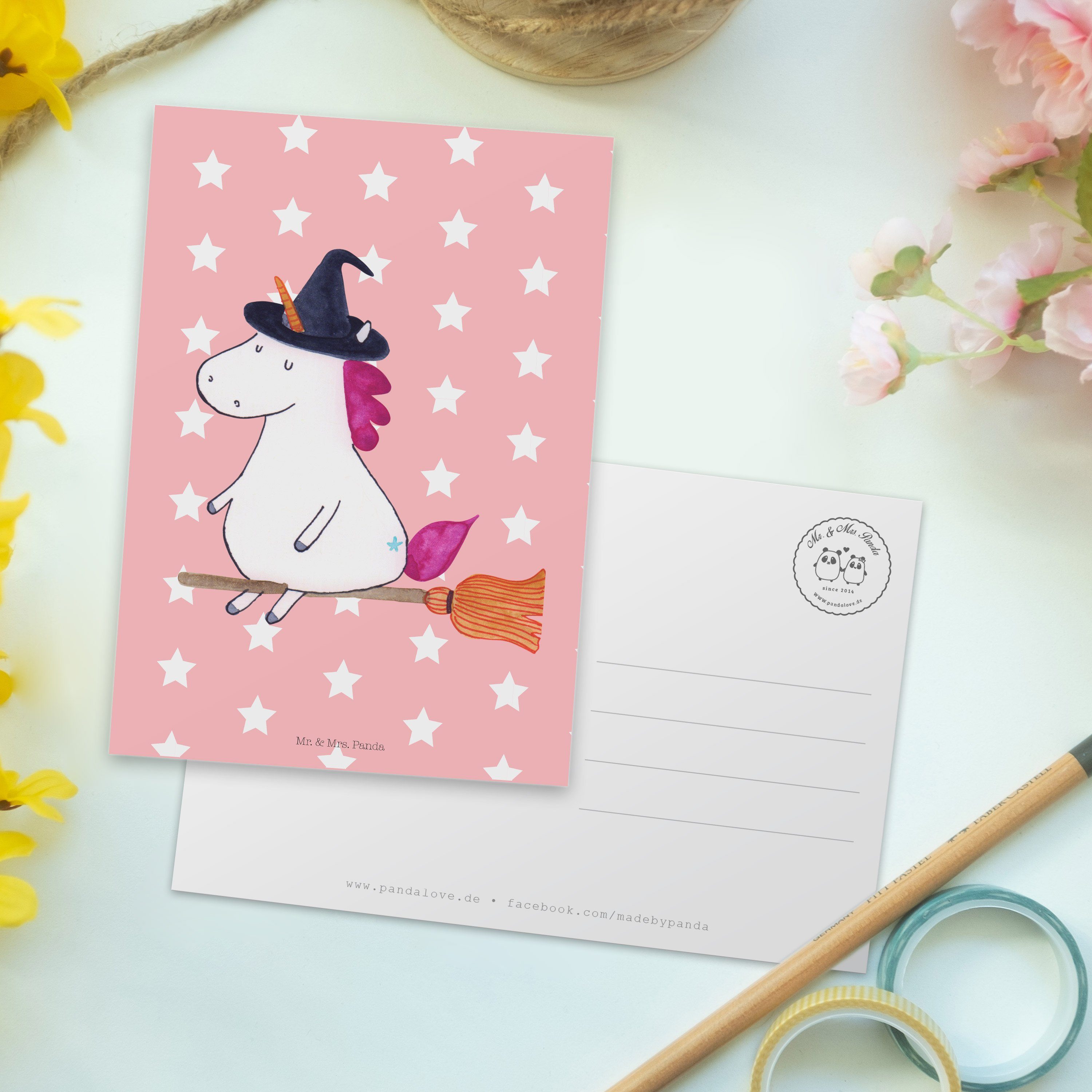 Panda - Mr. Rot Hexe Mrs. Einhorn Einladun & Postkarte Geschenk, Pastell - Einhörner, Grußkarte,