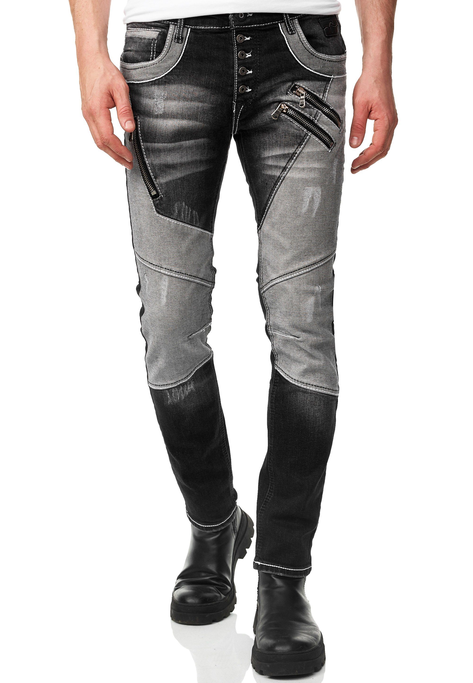 Rusty Neal Straight-Jeans URUMA mit schwarz trendigen Zierelementen