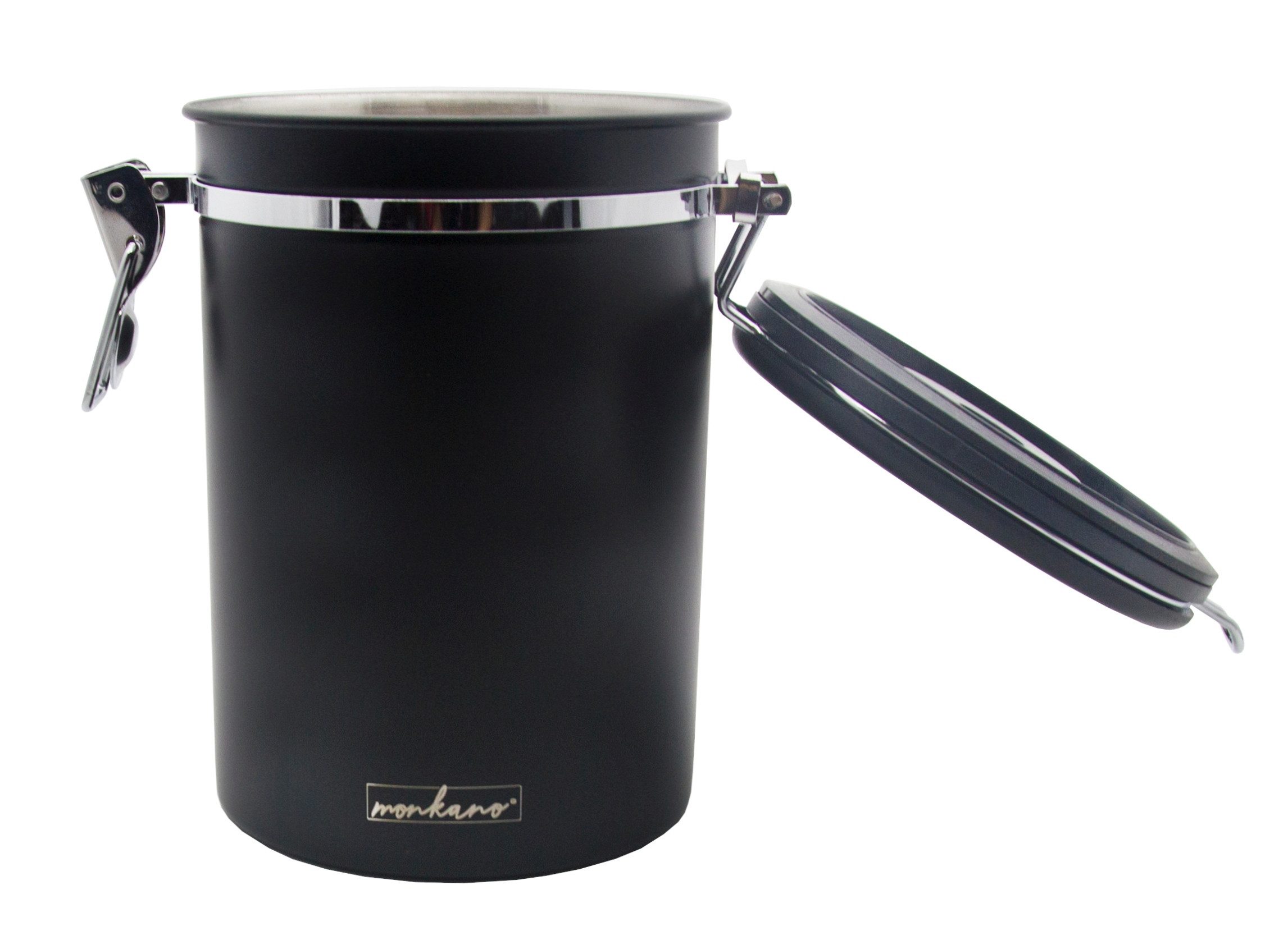 Kaffeedose Kaffeedose Vorratsdose Aroma-Ventil 2,0L Edelstahl schwarz Monkano